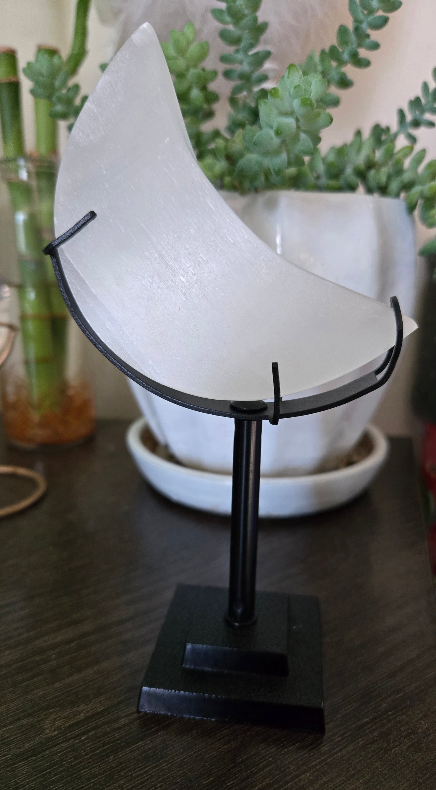 Selenite Moon On Stand