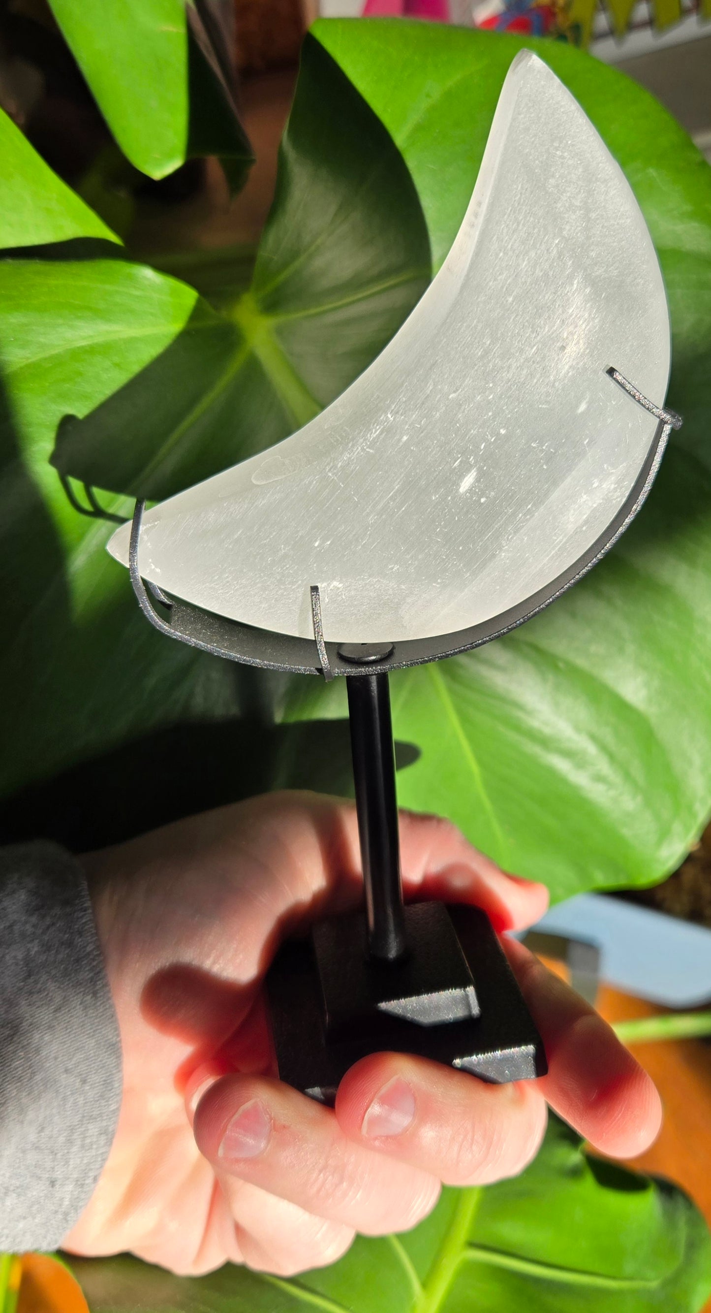 Selenite Moon On Stand