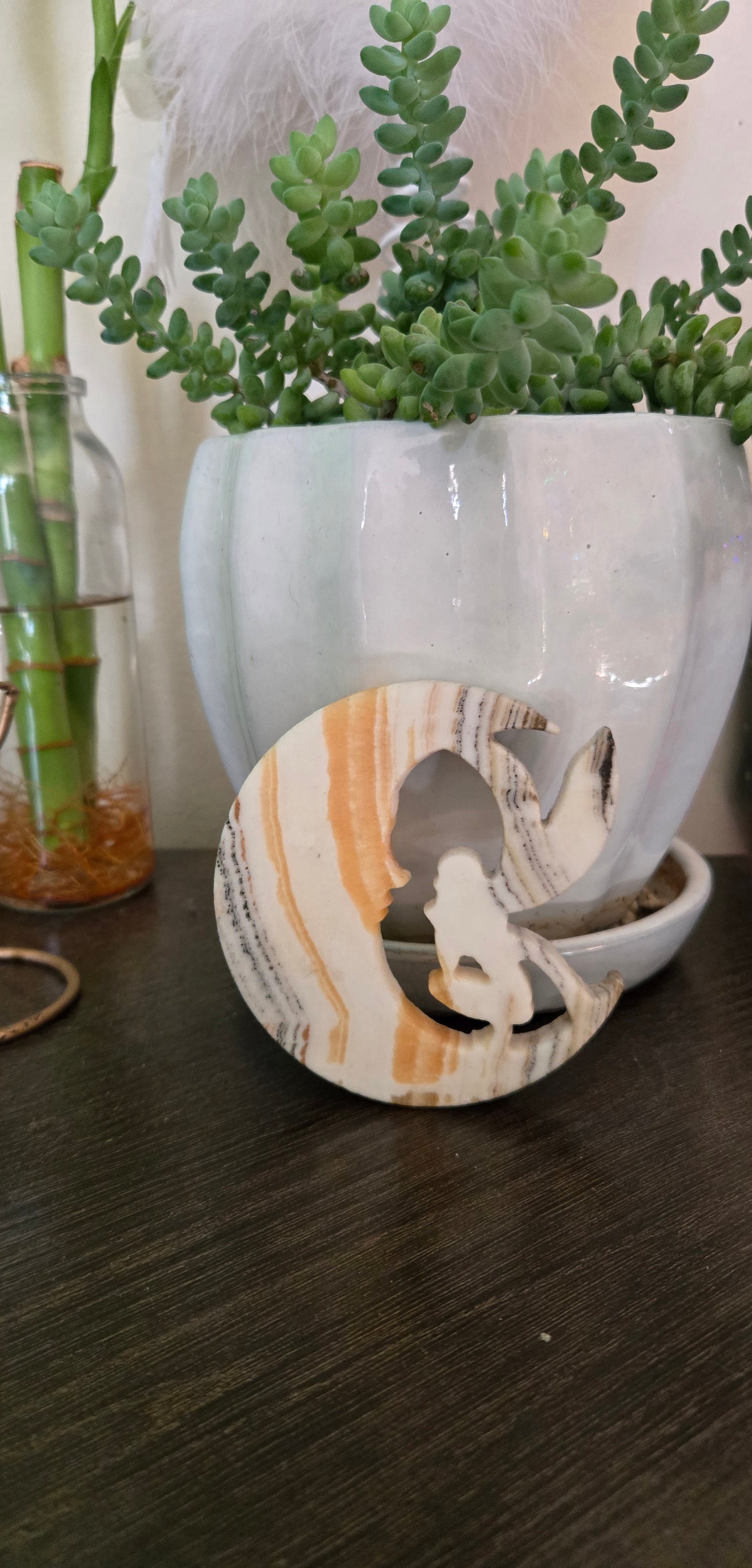 Dendritic Orange Calcite Fairy on Moon