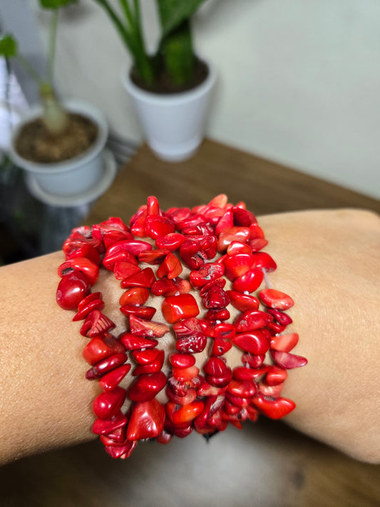Red Coral Chip Braclet