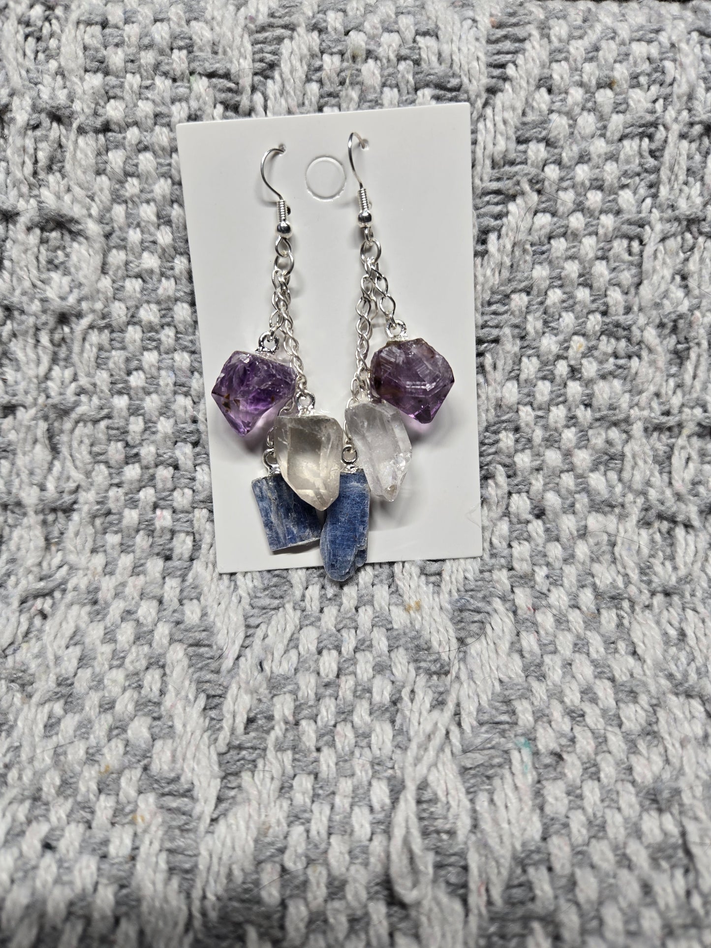 Dangle Earrings (Amethyst,  Clear Quartz & Kyanite)