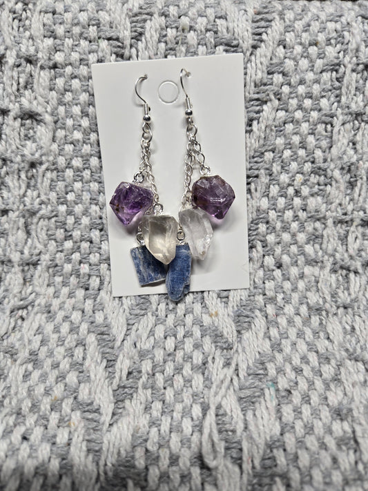 Dangle Earrings (Amethyst,  Clear Quartz & Kyanite)