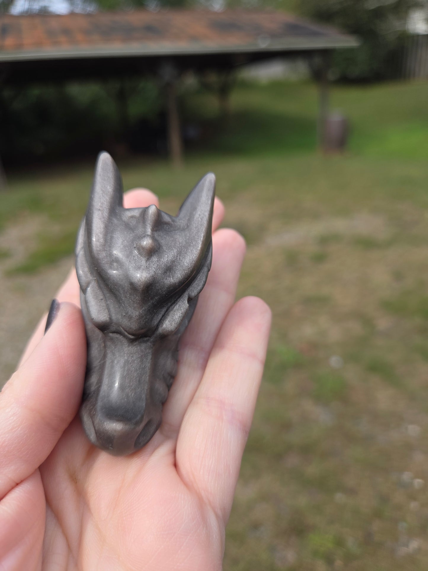 Silver Sheen Obsidian Dragon Head