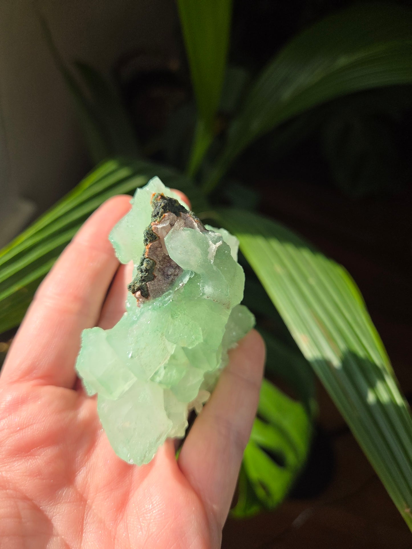 Green Apophyllite With Pink Druzy Chalcedony