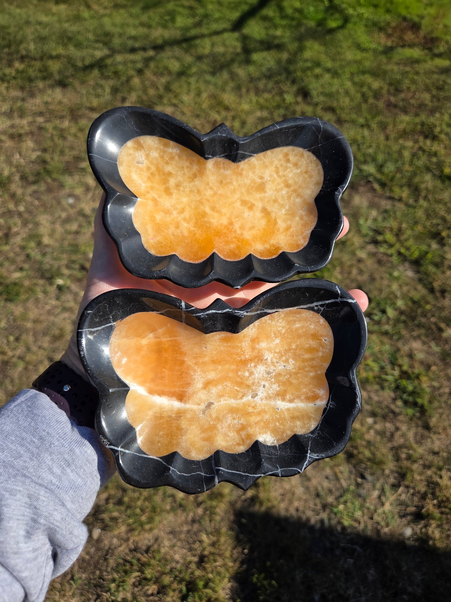 Black Marble and Orange Calcite Butterfly Bowl