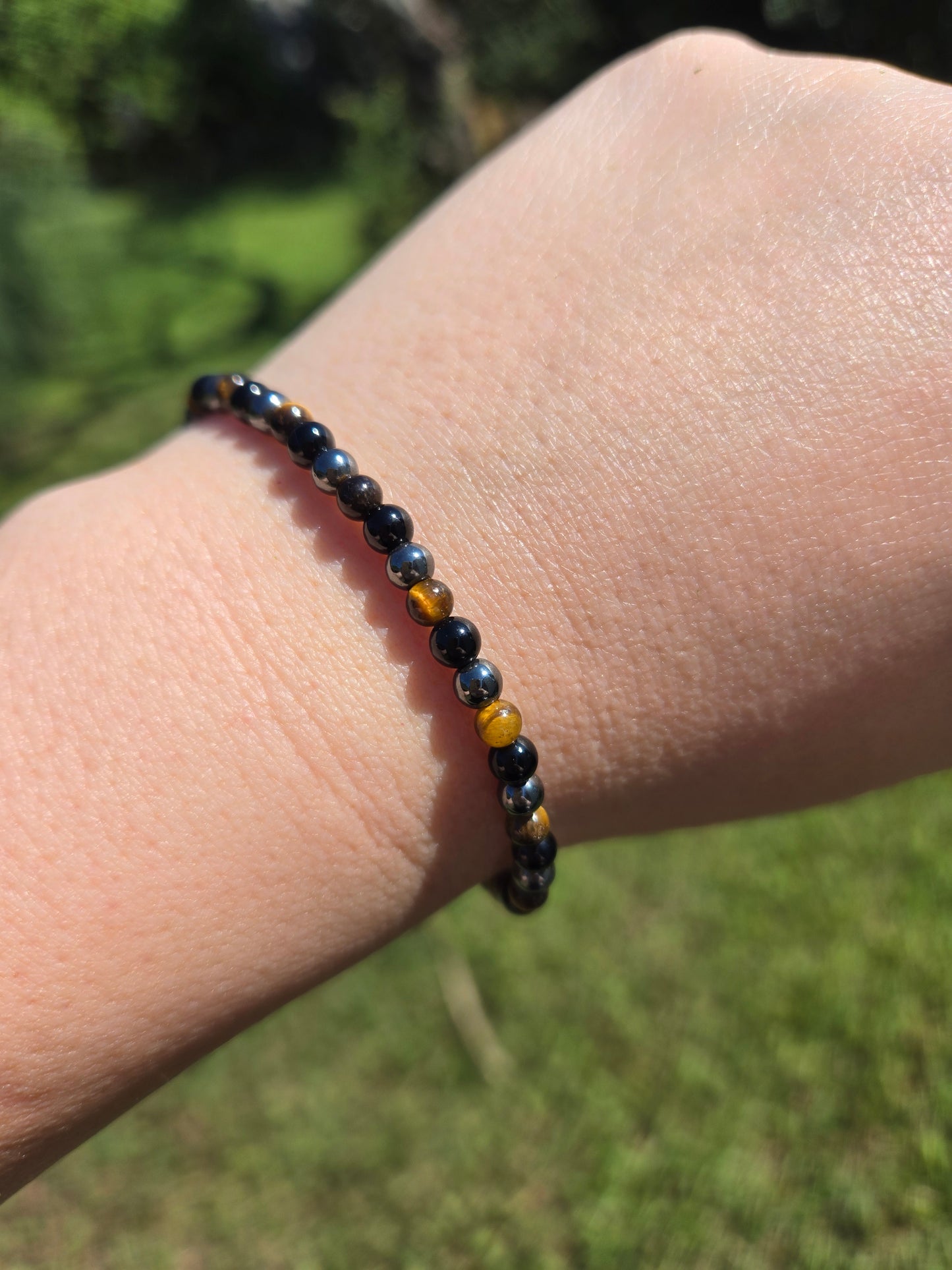 4mm Protection Bracelet (Tigers Eye, Black Onyx & Hematite)(7.5)