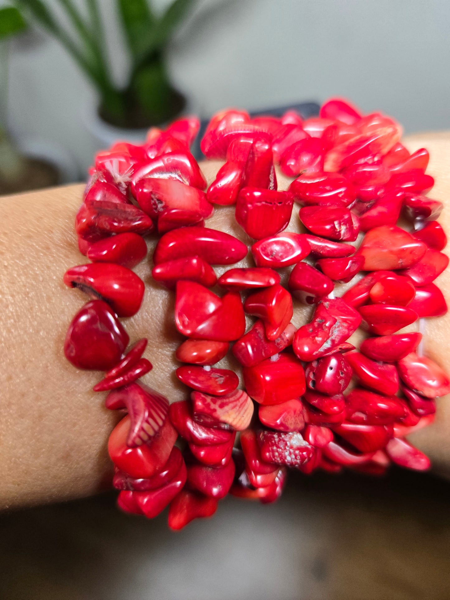 Red Coral Chip Braclet