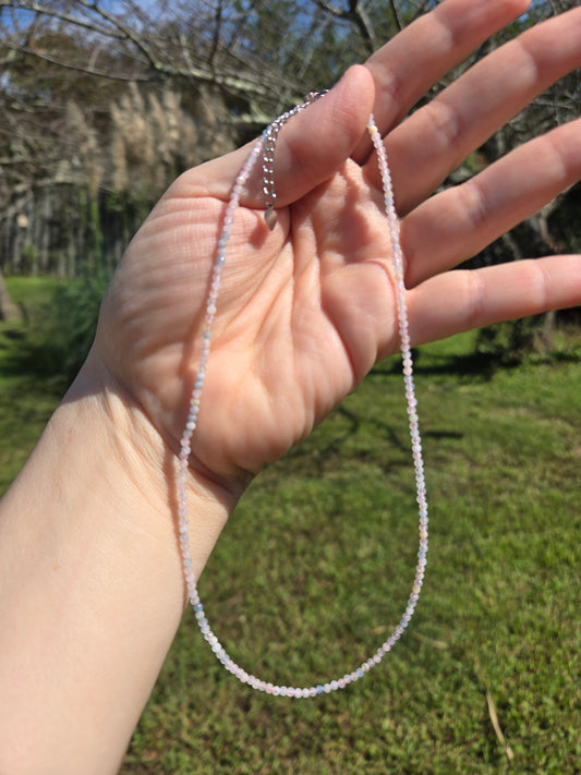 2mm Natural Faceted Morganite Necklace (16" With a 2" Extender Lobster Clasp)