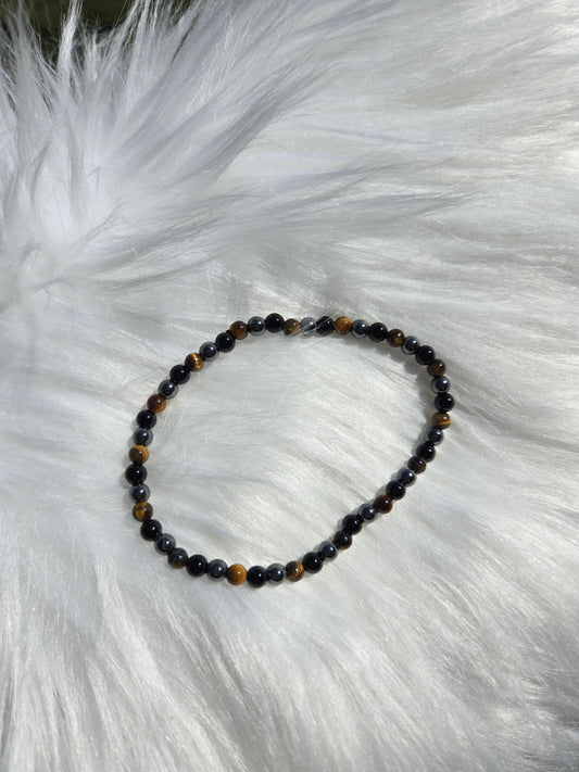 4mm Protection Bracelet (Tigers Eye, Black Onyx & Hematite)(7.5)