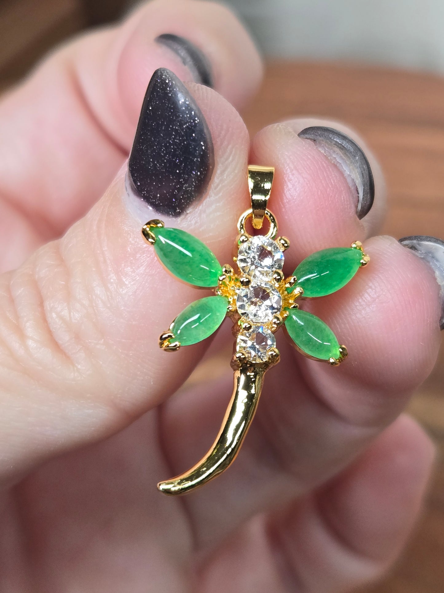 Jade and White Topaz Dragonfly Pendant