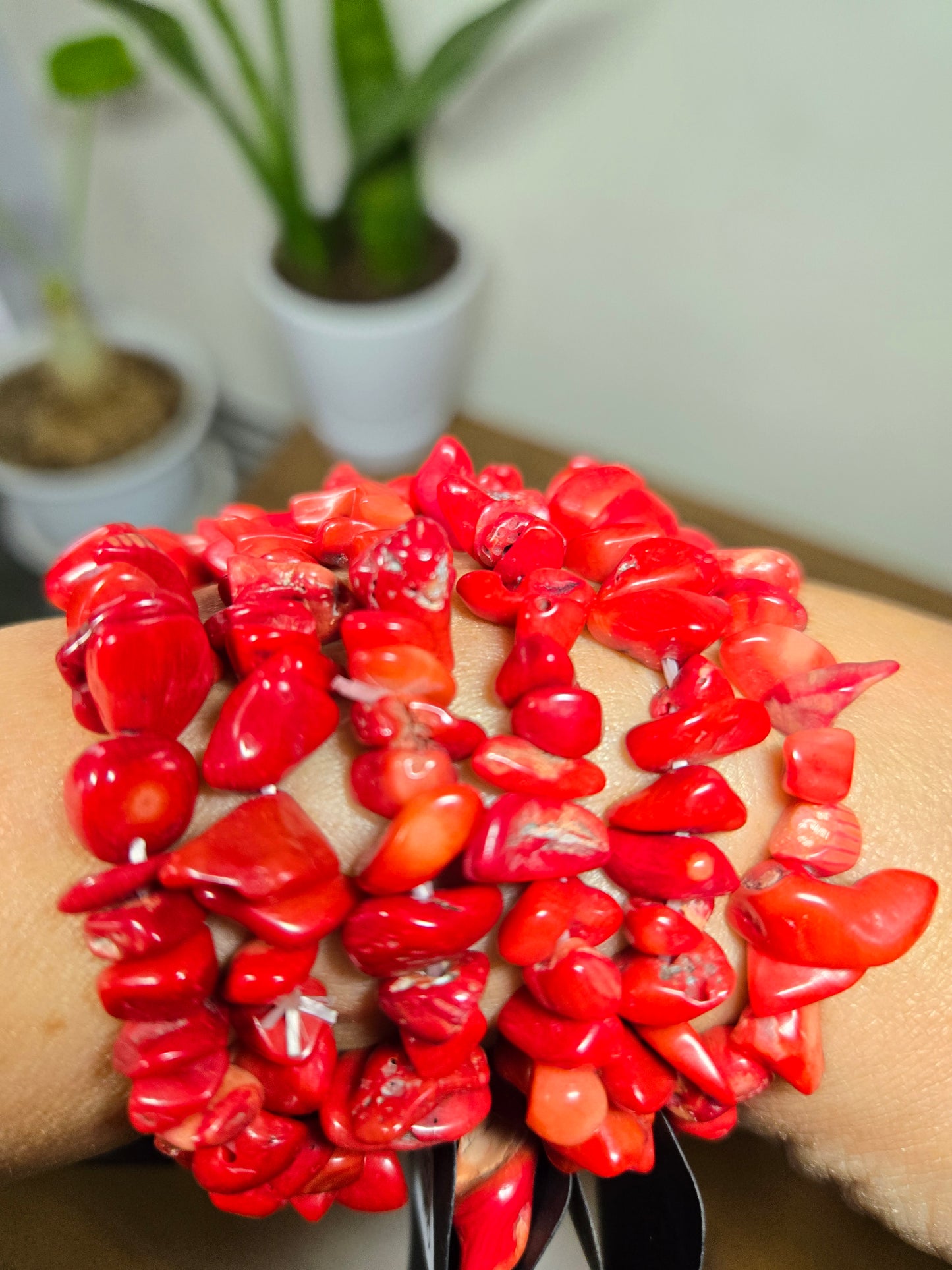 Red Coral Chip Braclet