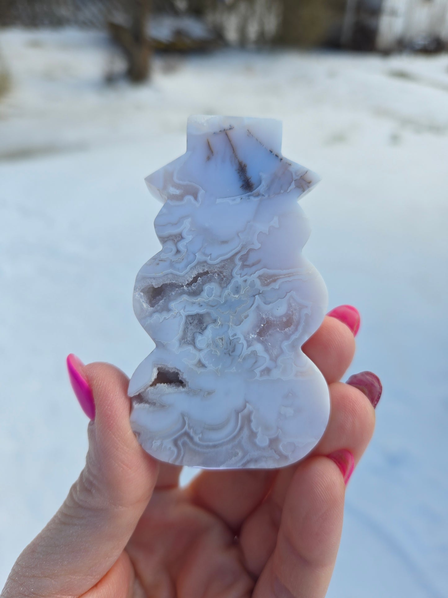 White Plume Agate Snowman