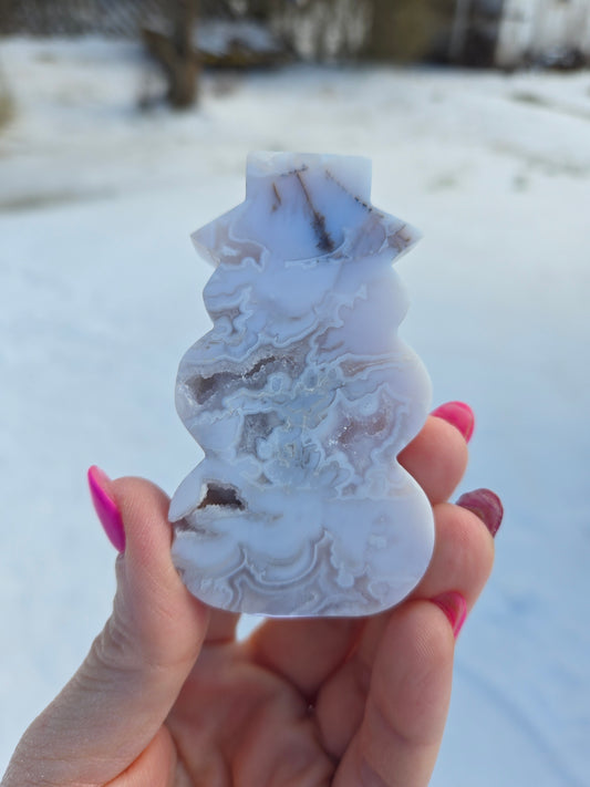 White Plume Agate Snowman