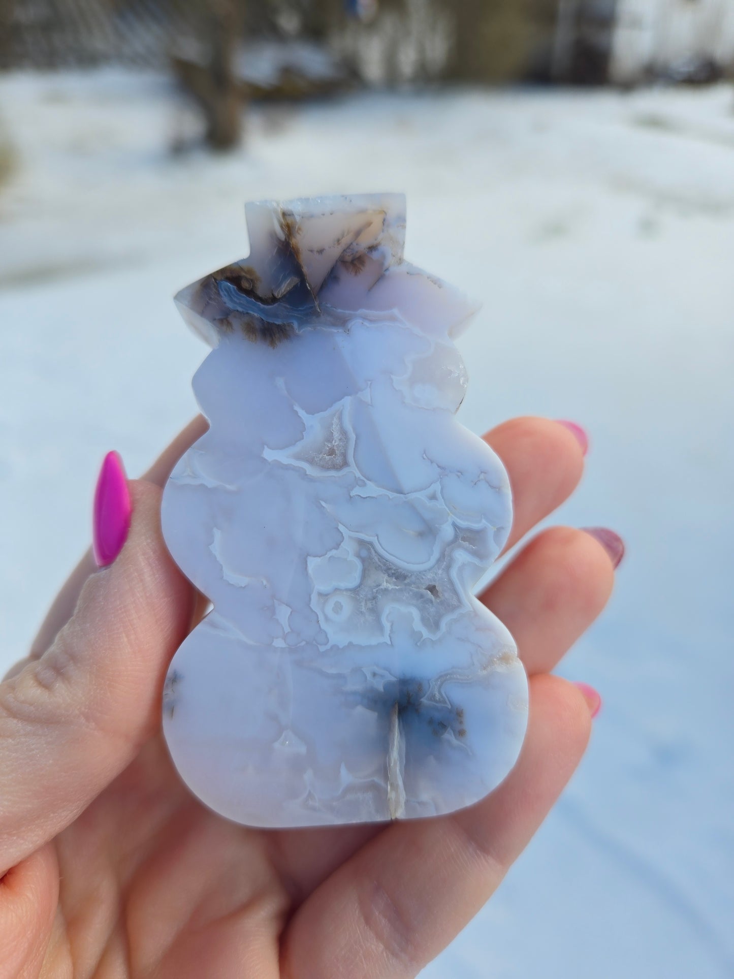 White Plume Agate Snowman