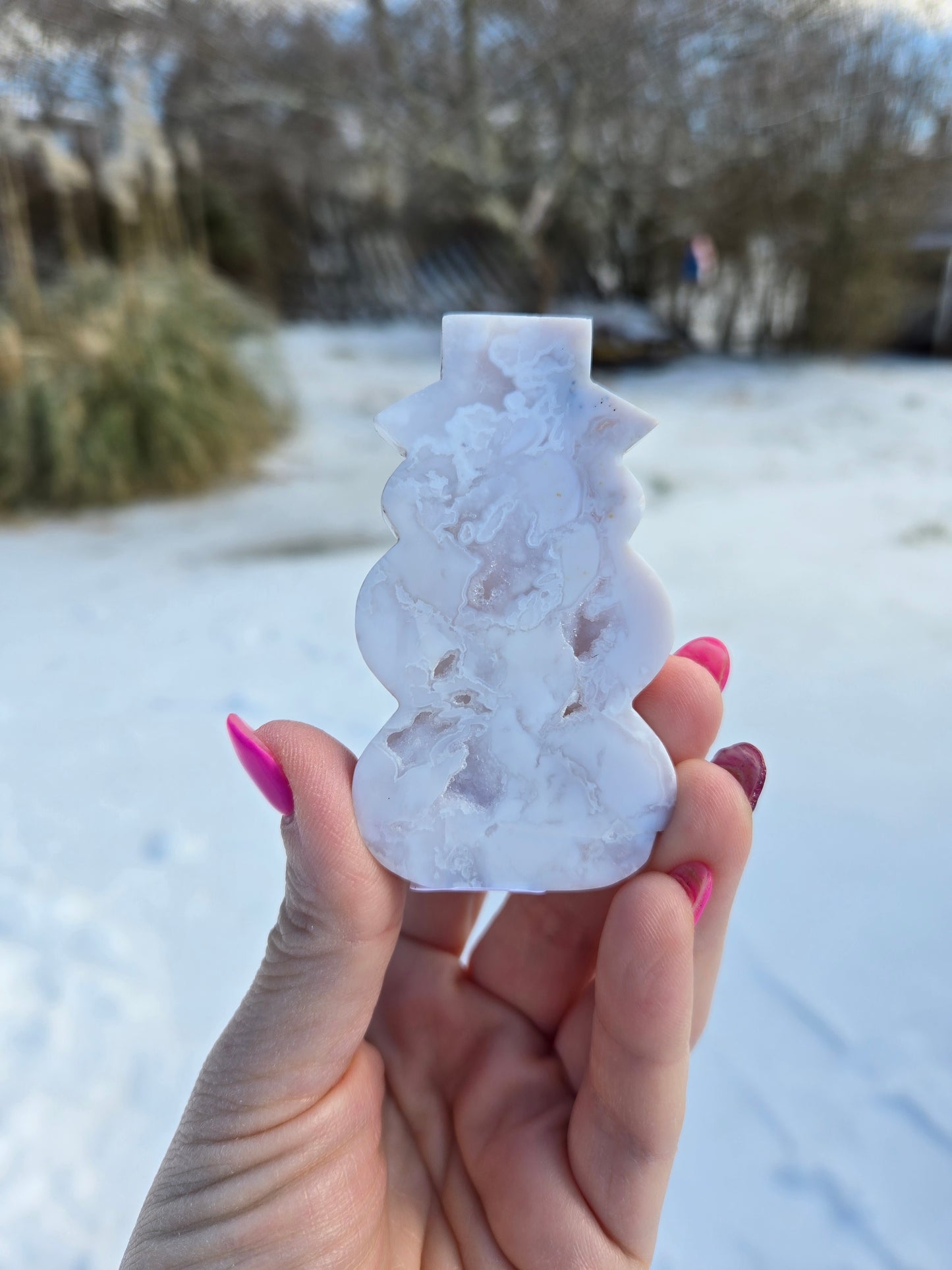 White Plume Agate Snowman