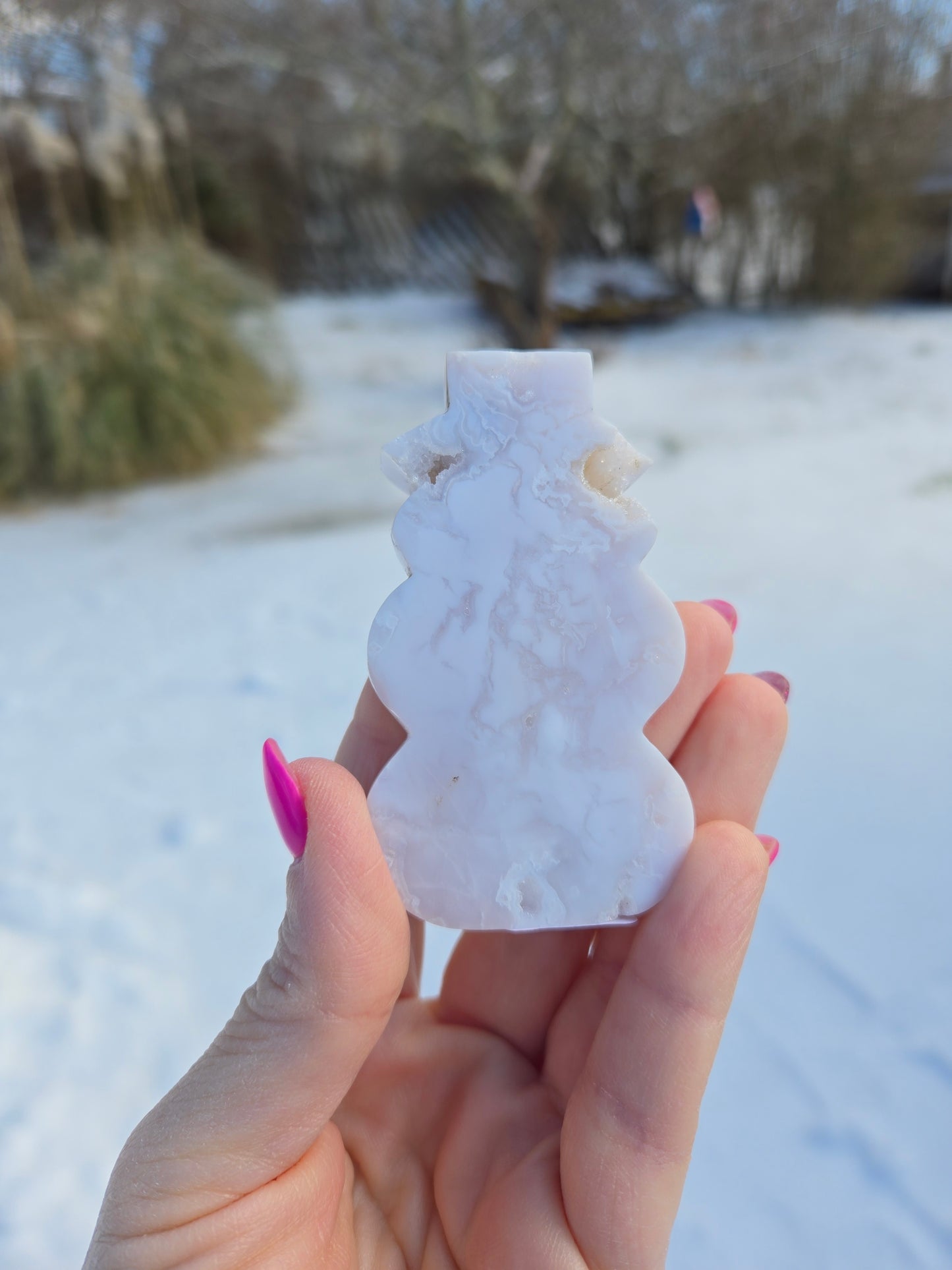 White Plume Agate Snowman