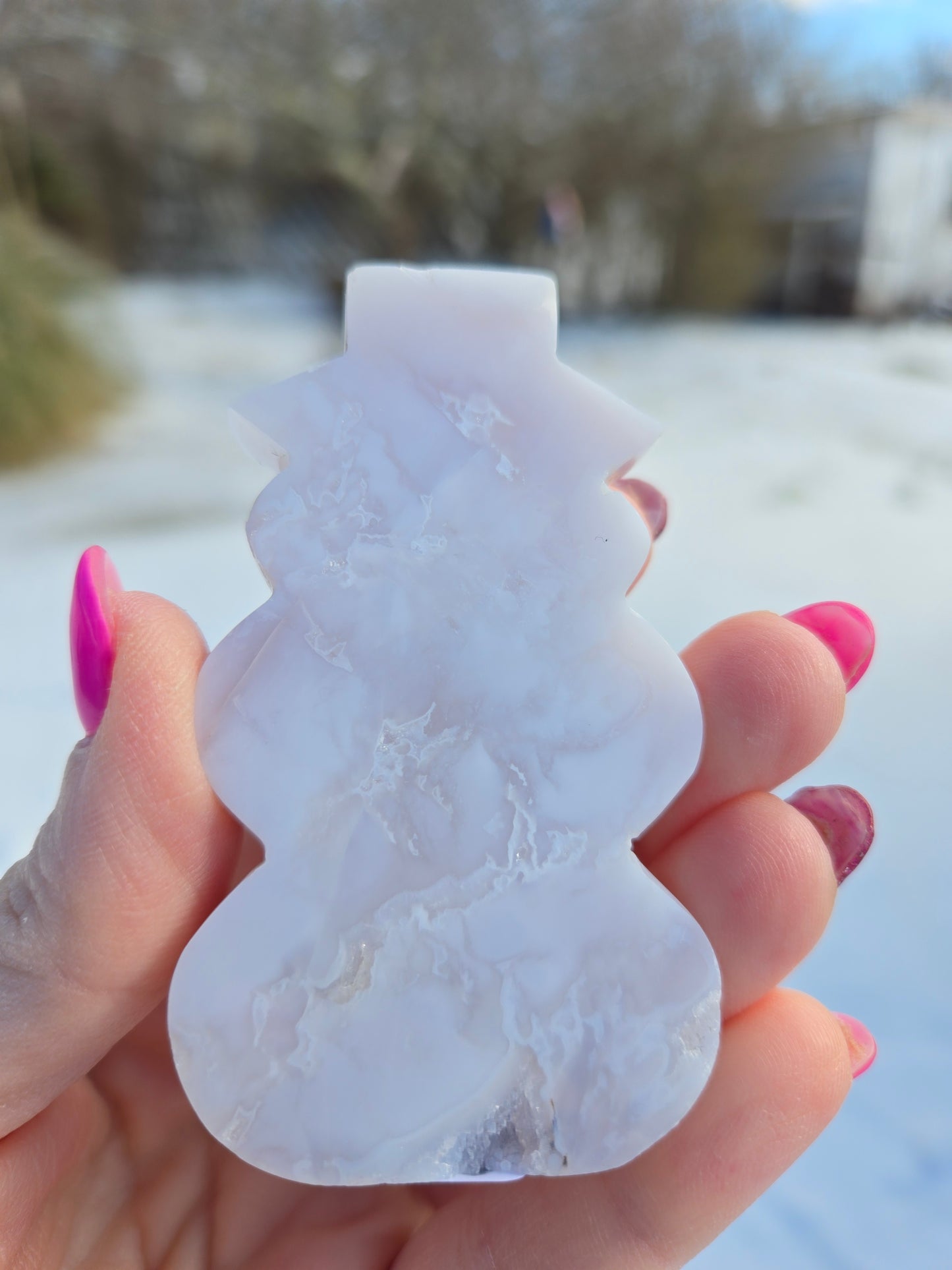 White Plume Agate Snowman