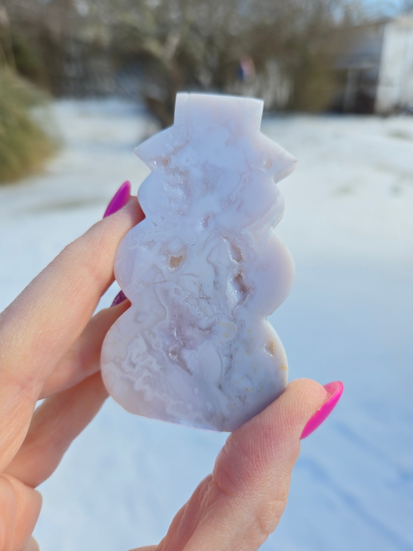 White Plume Agate Snowman