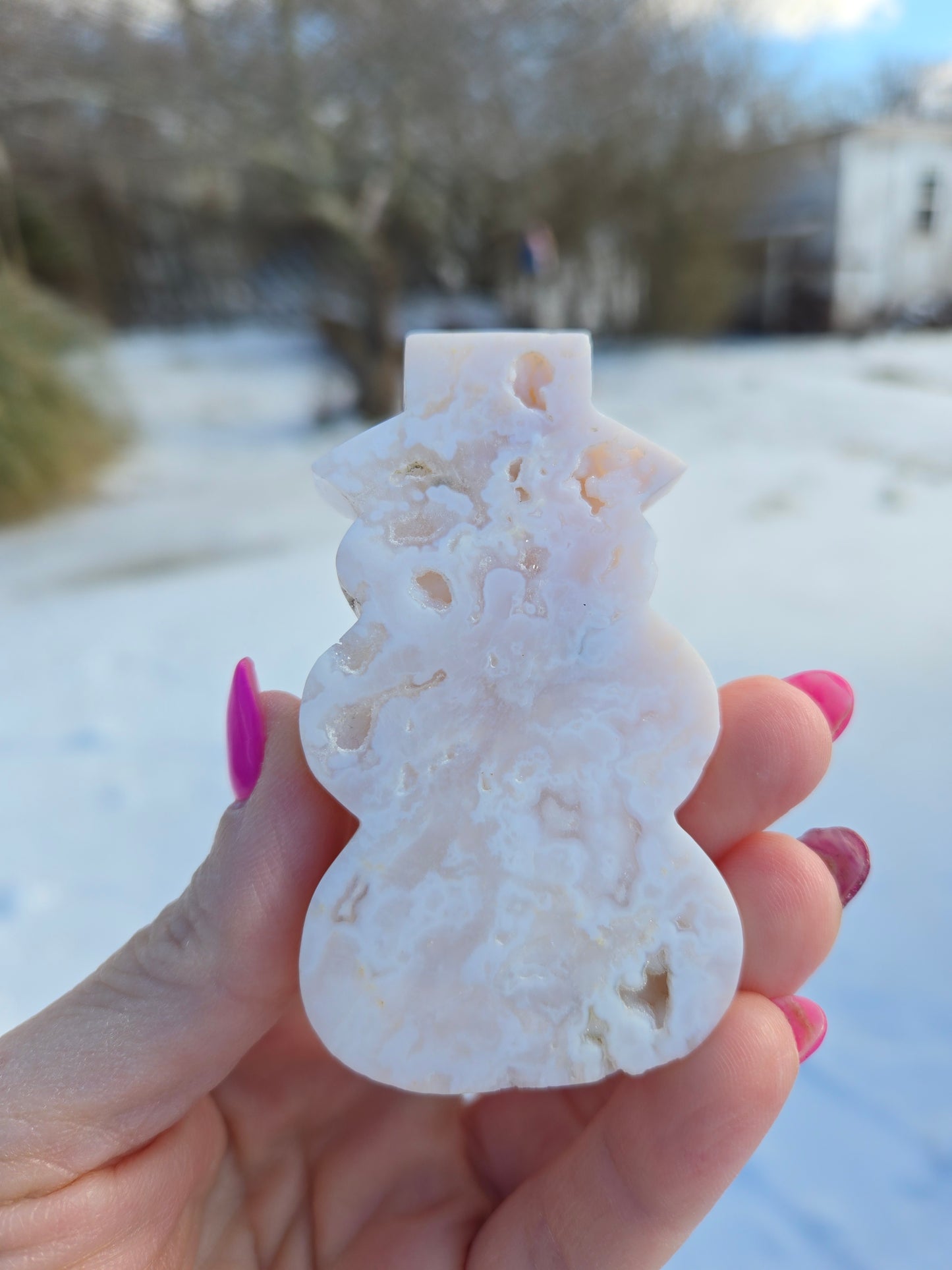 White Plume Agate Snowman