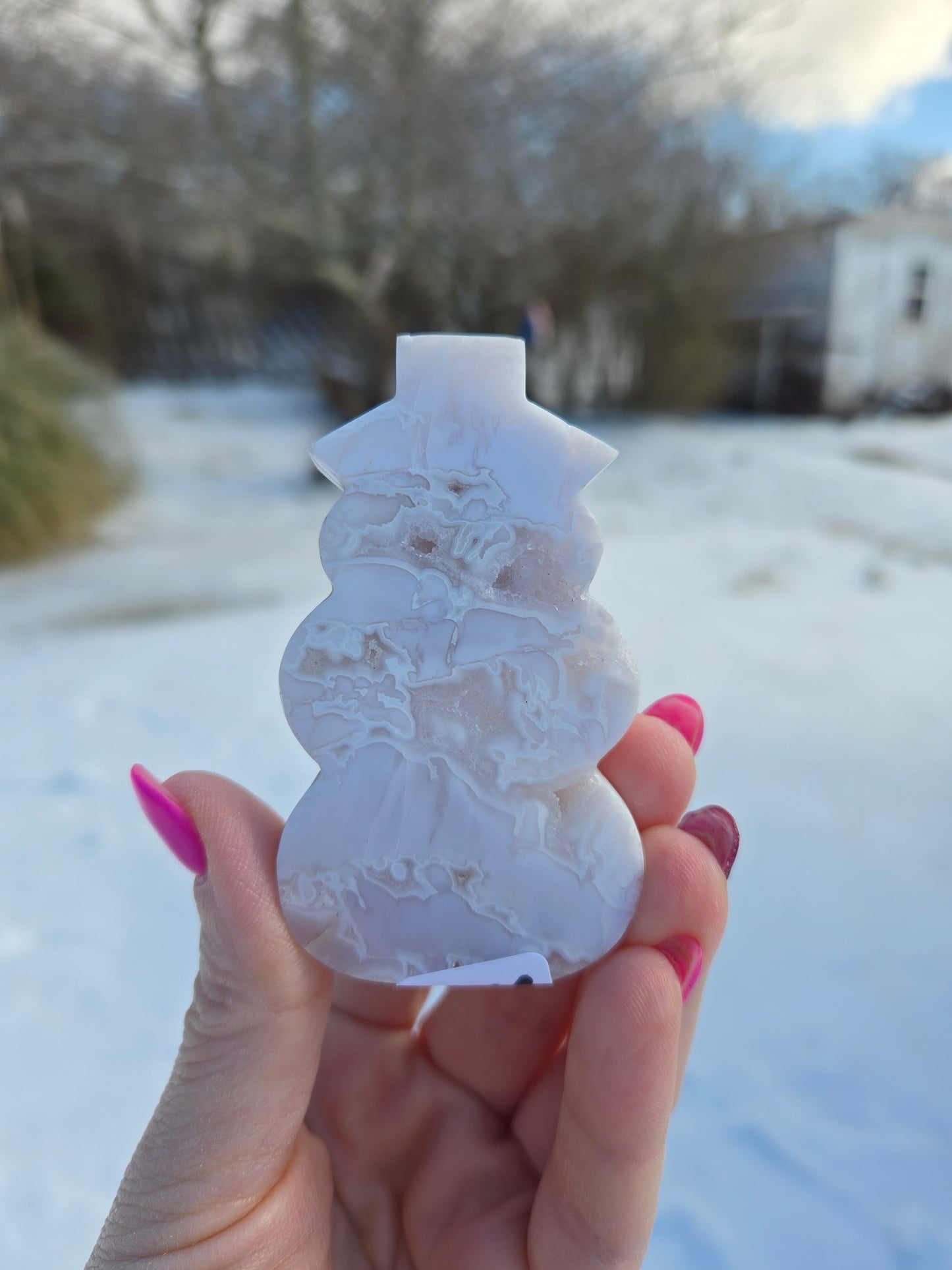 White Plume Agate Snowman