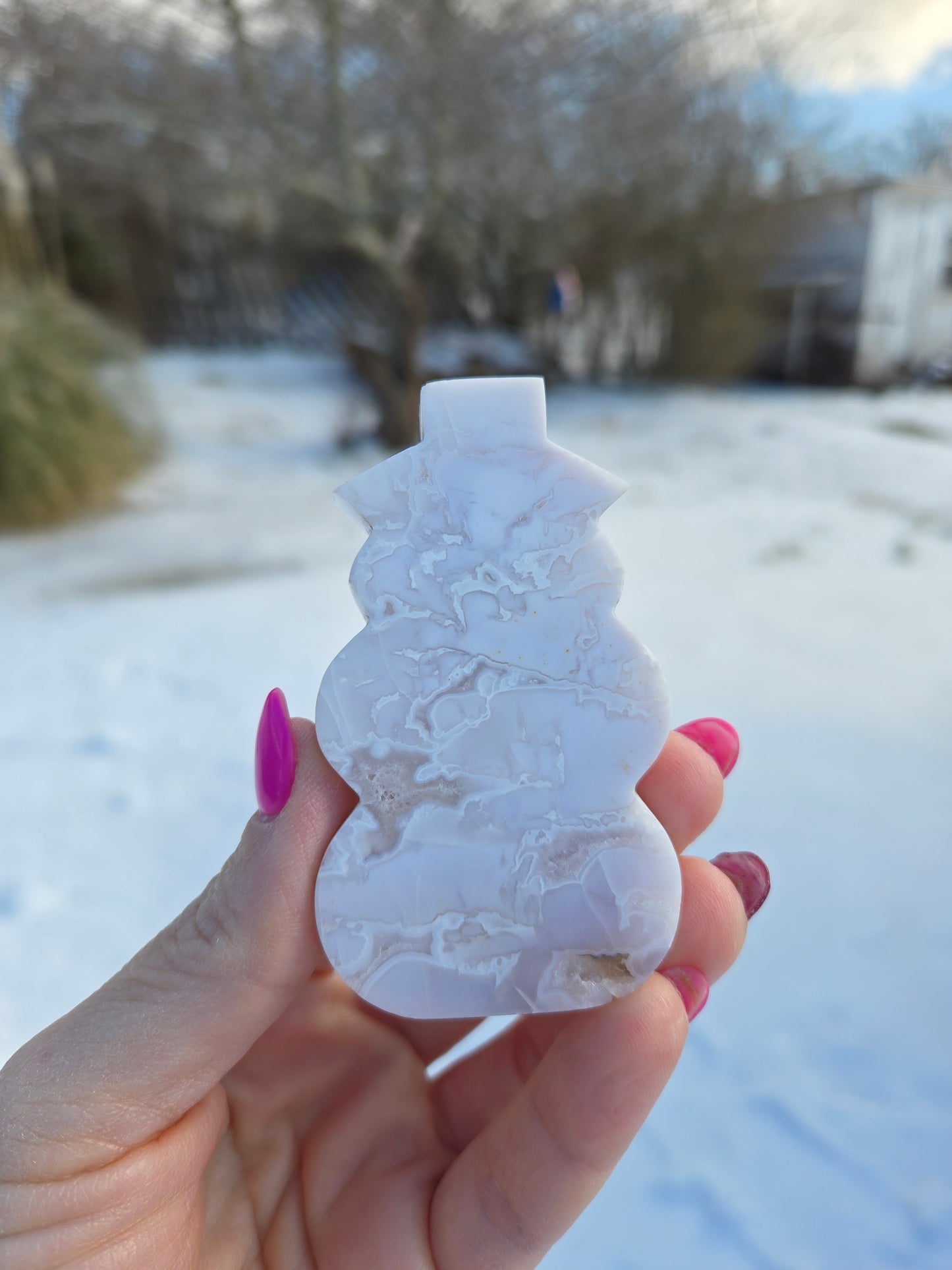 White Plume Agate Snowman