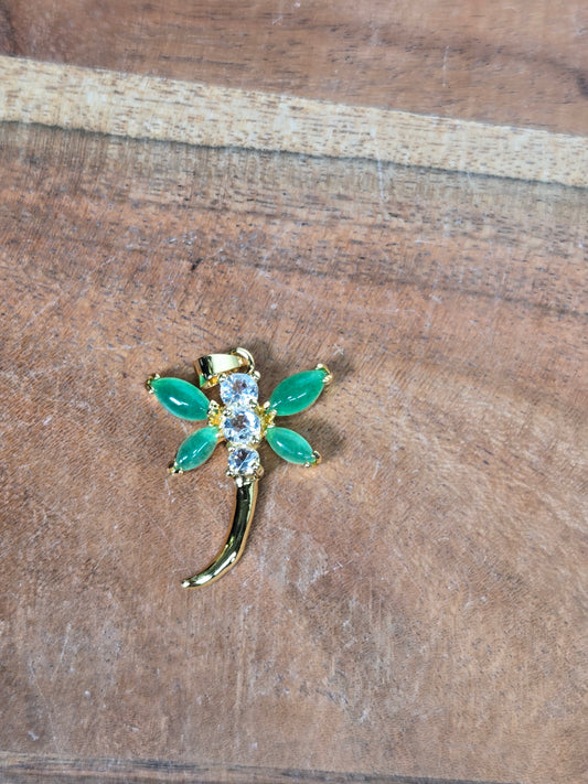 Jade and White Topaz Dragonfly Pendant