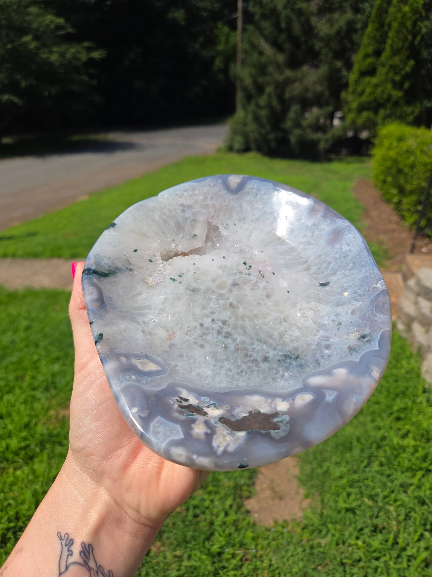 Moss Agate Bowl with Druzy