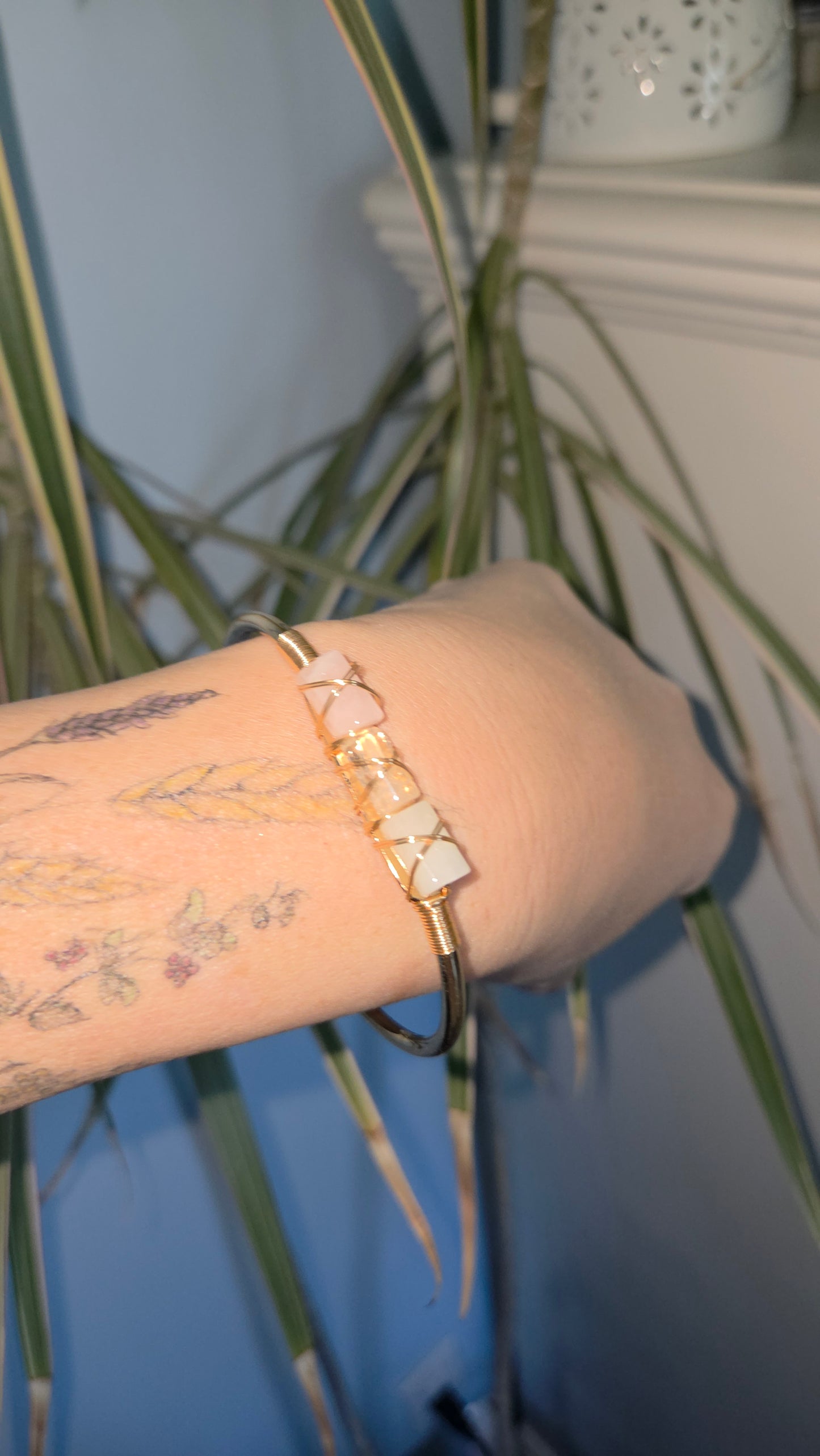 Aqua,Citrine and Rose Quartz Cuff Bracelet