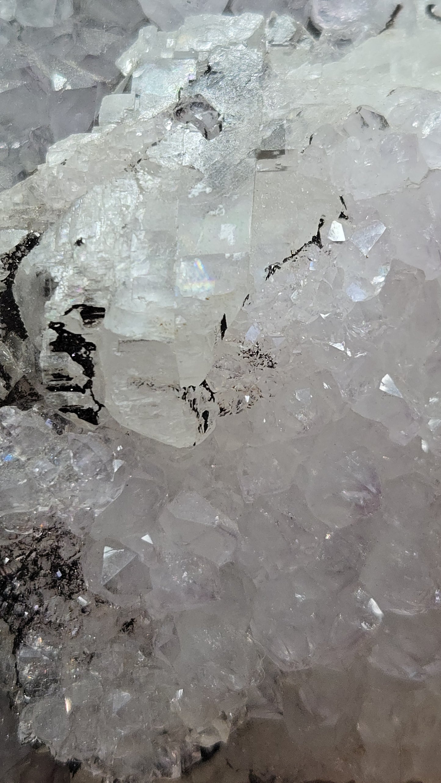 Amethyst Cutbase with Calcite and Sparkling Black Hematite