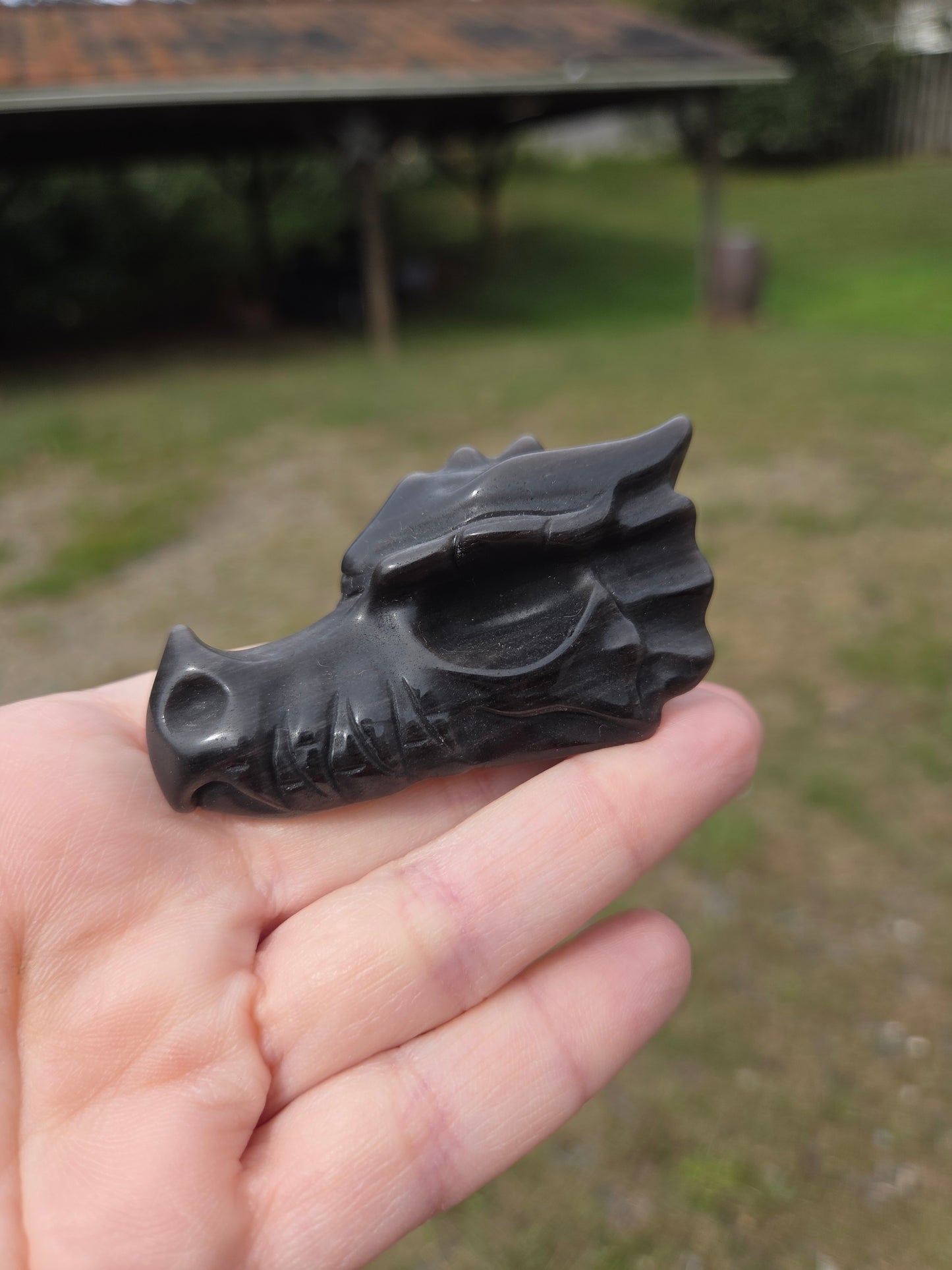 Silver Sheen Obsidian Dragon Head