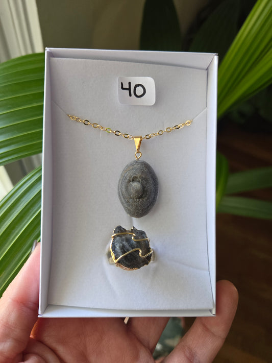 Druzy Chalcedony Necklace and Ring Set