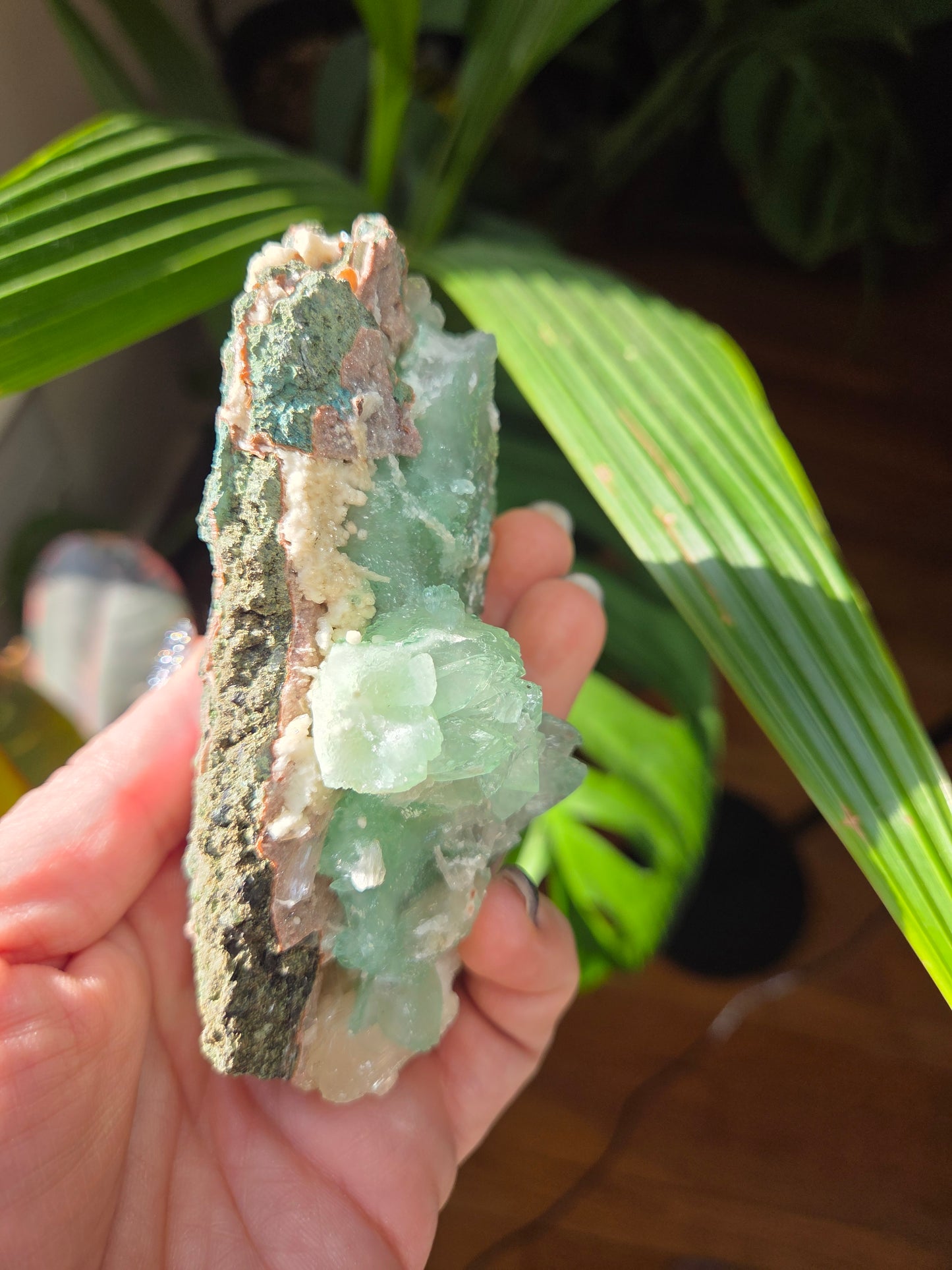 Green Apophyllite With Pink Druzy Chalcedony