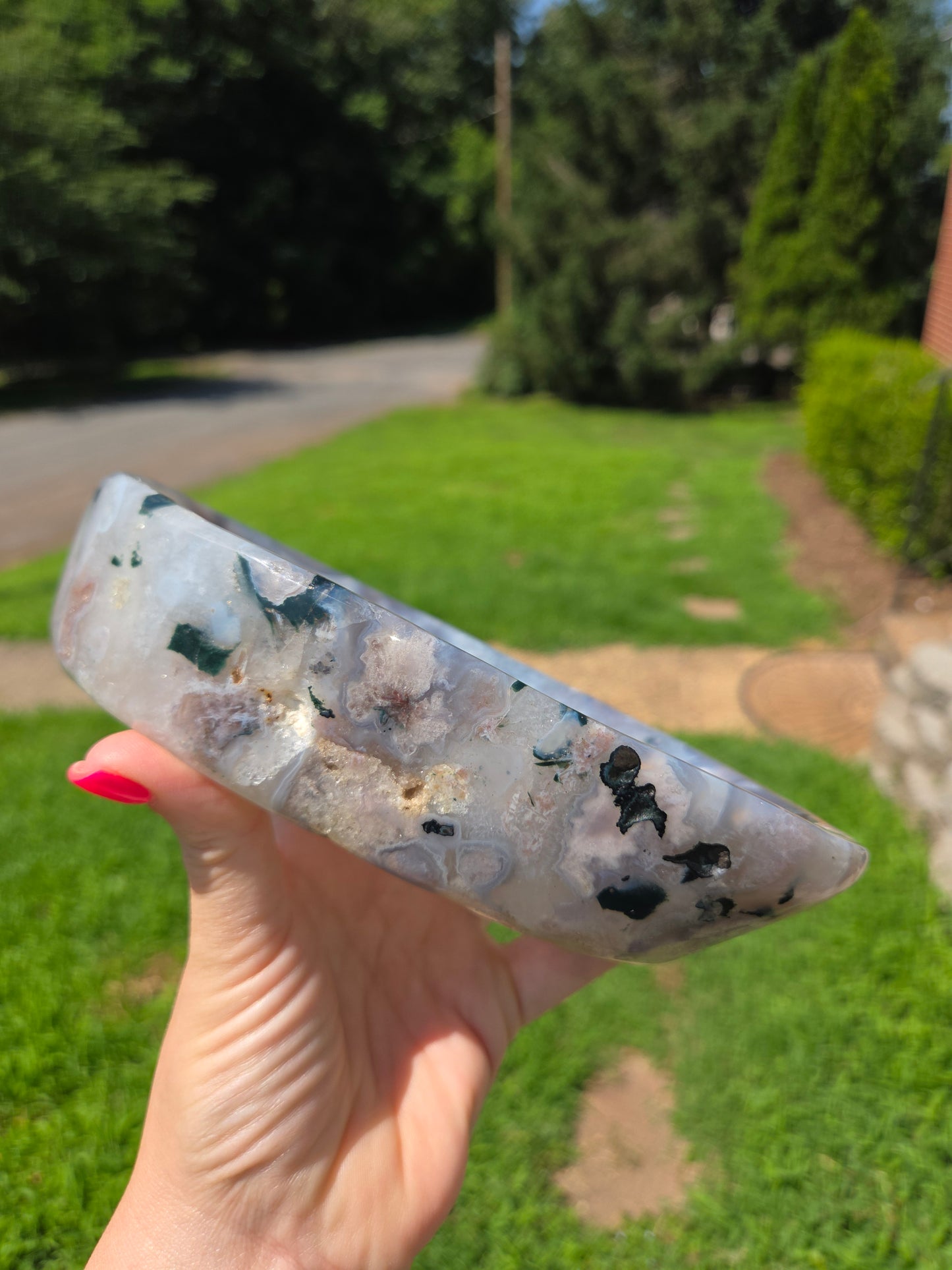 Moss Agate Bowl with Druzy