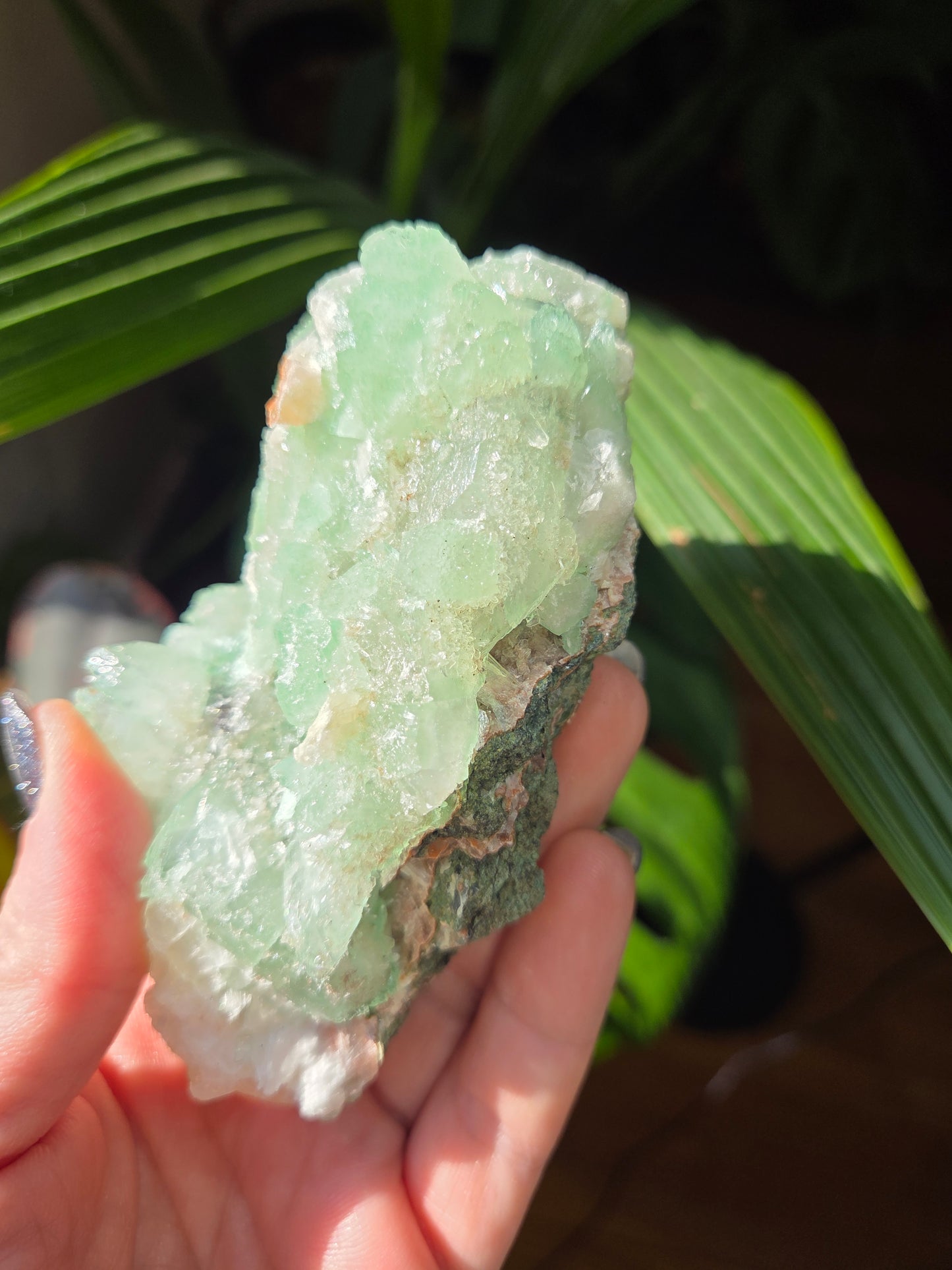 Green Apophyllite With Pink Druzy Chalcedony