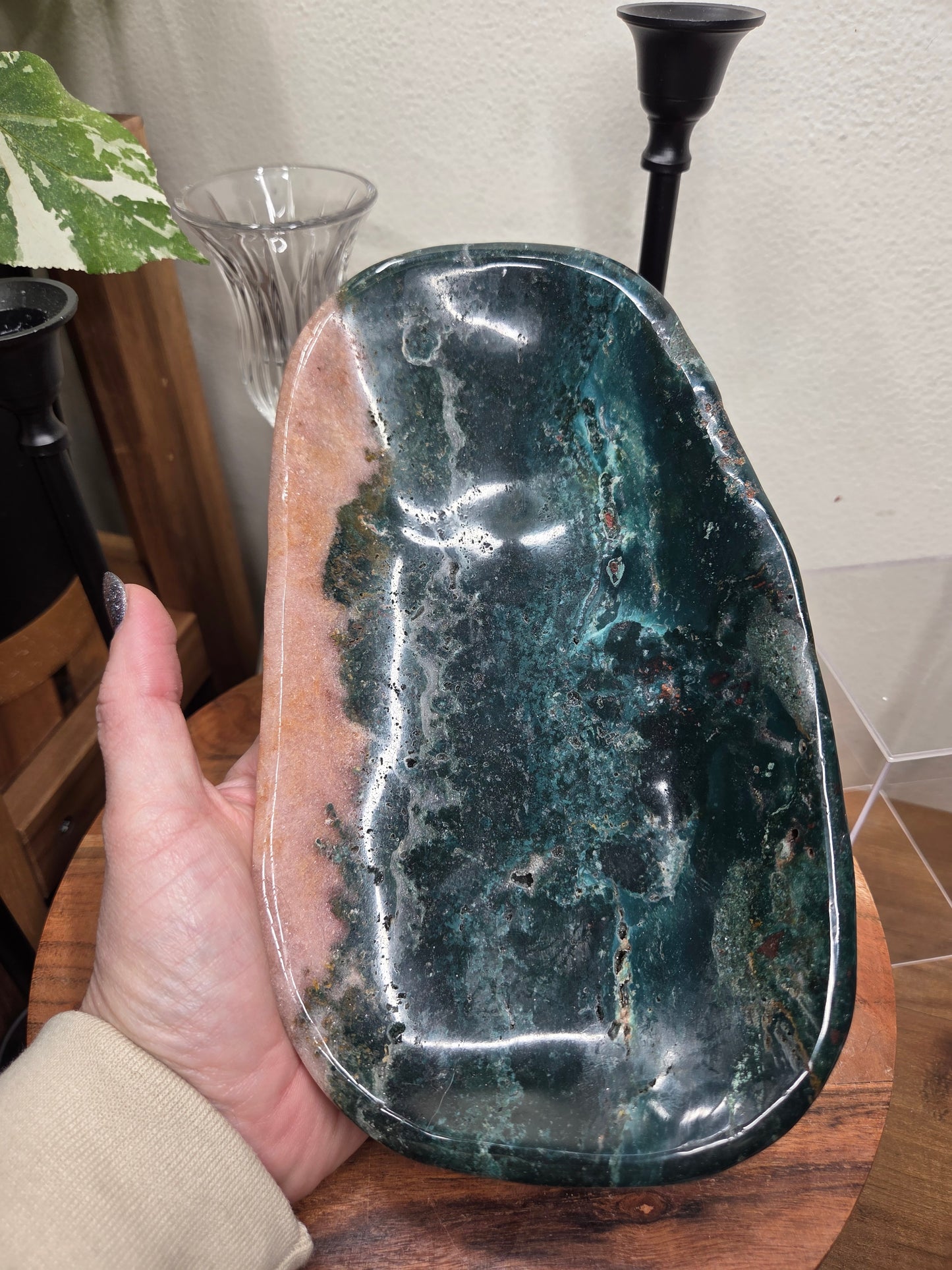 Green Jasper and Pink Amethyst Bowl