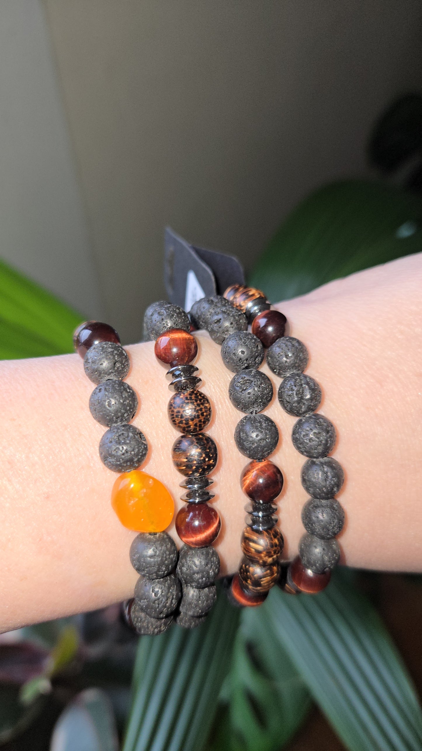 Tiger Eye, Lava Stone, Sandalwood and Amber 8mm