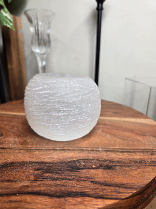 Satin Spar Candle Holder (Wavy Textured)