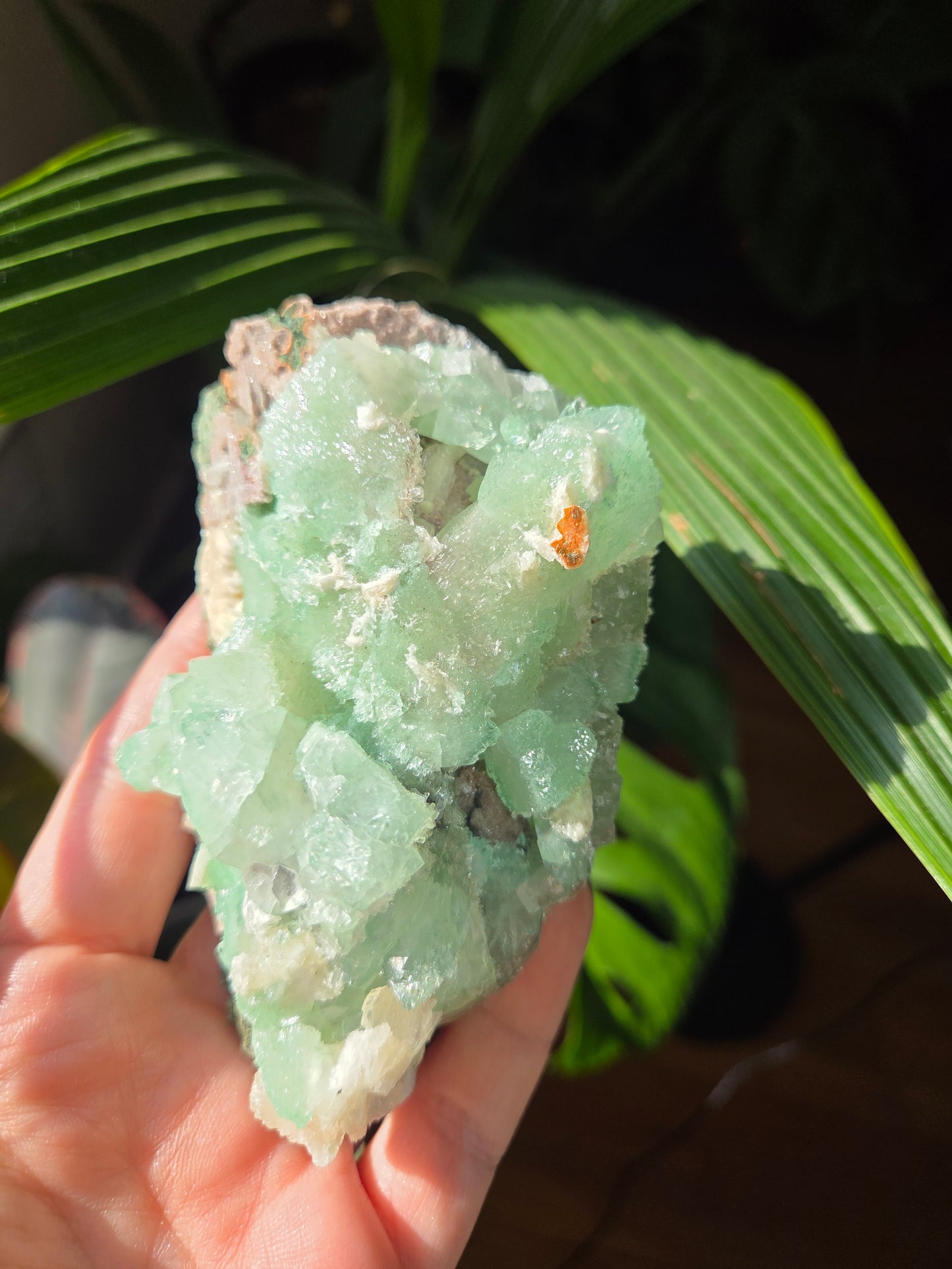 Green Apophyllite With Pink Druzy Chalcedony