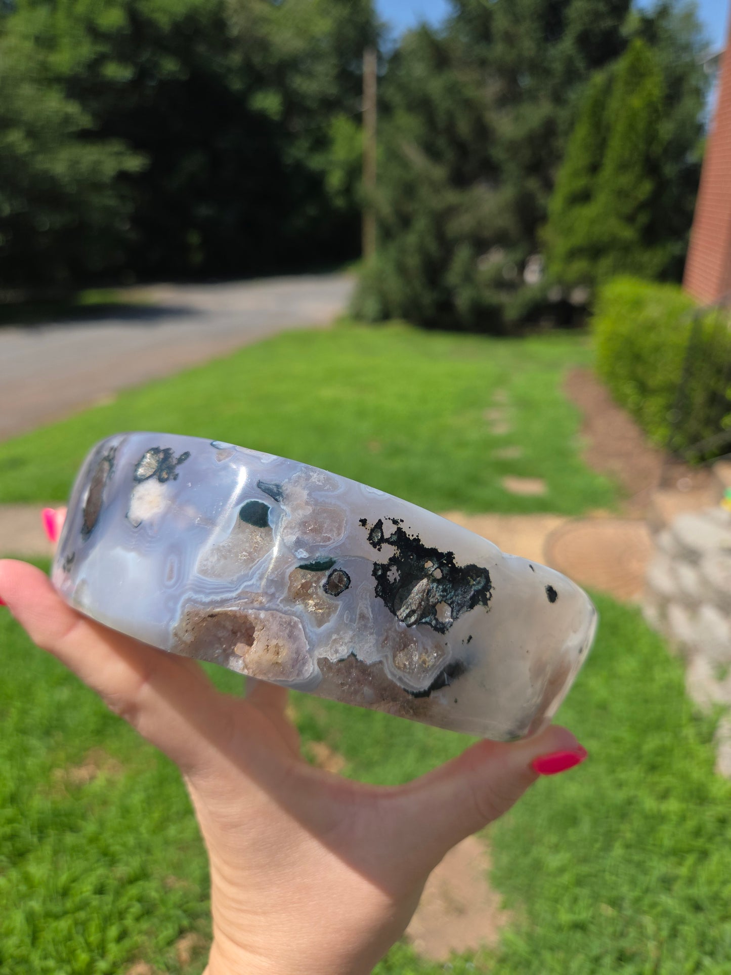 Moss Agate Bowl with Druzy