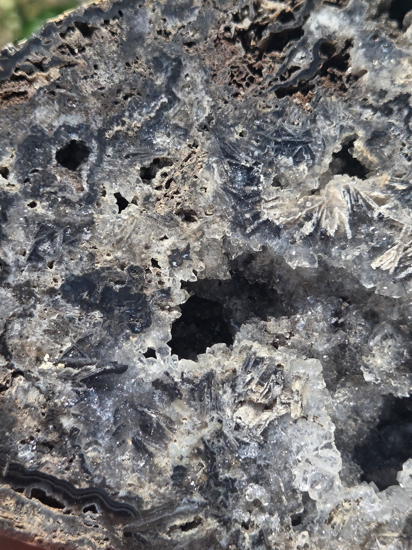 Black Agate Geode with Exposed Rutile