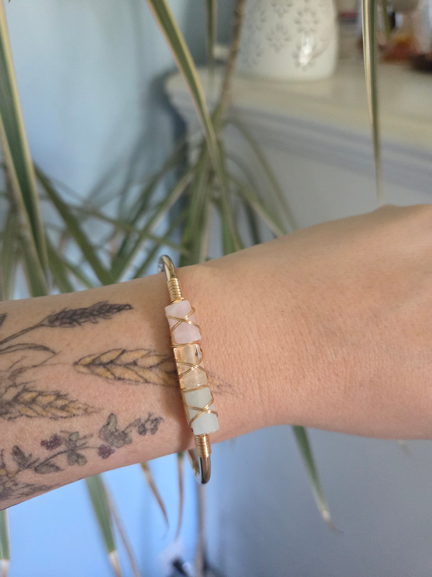 Aqua,Citrine and Rose Quartz Cuff Bracelet