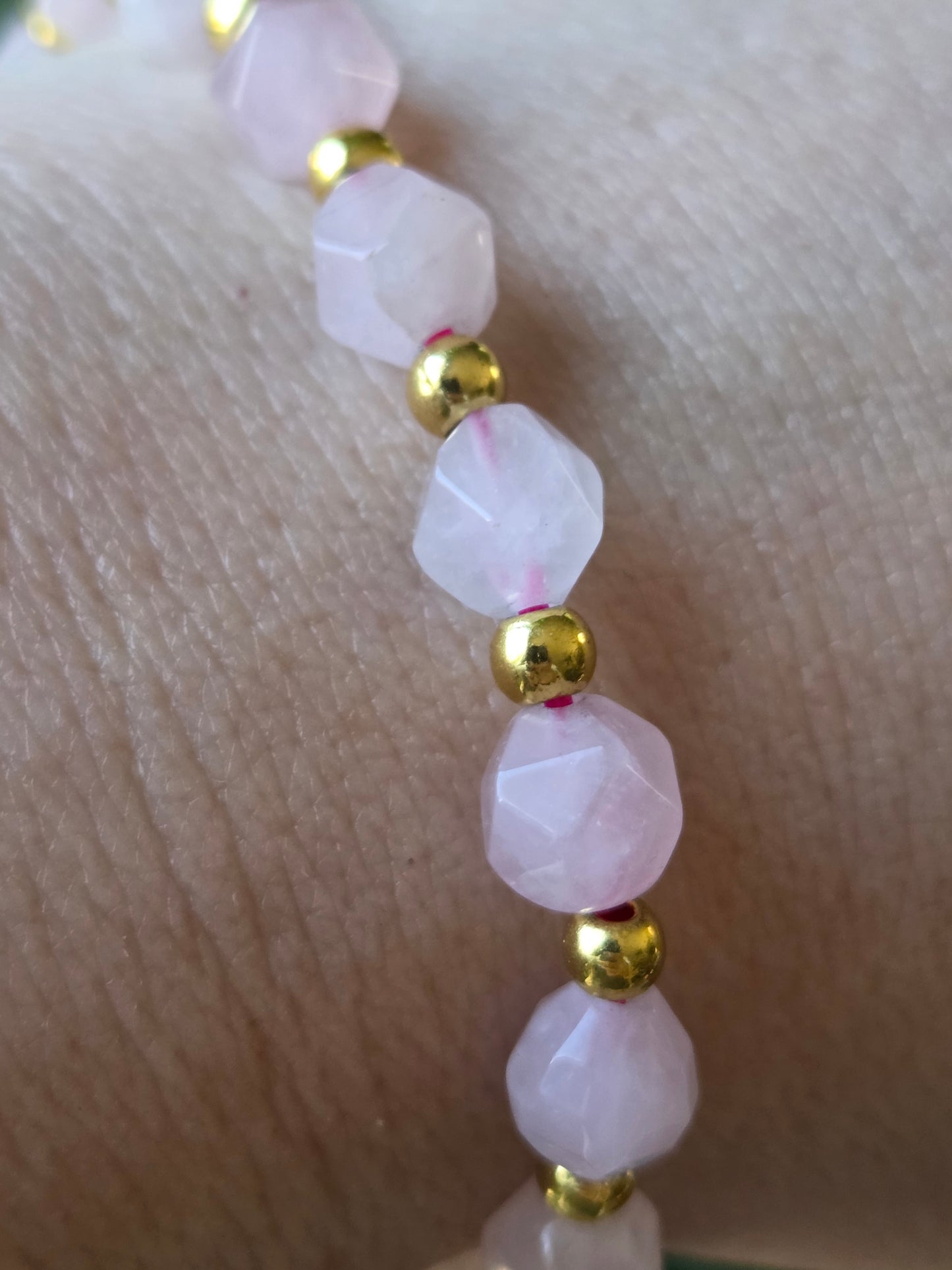Rose Quartz Faceted with Gold Spacers