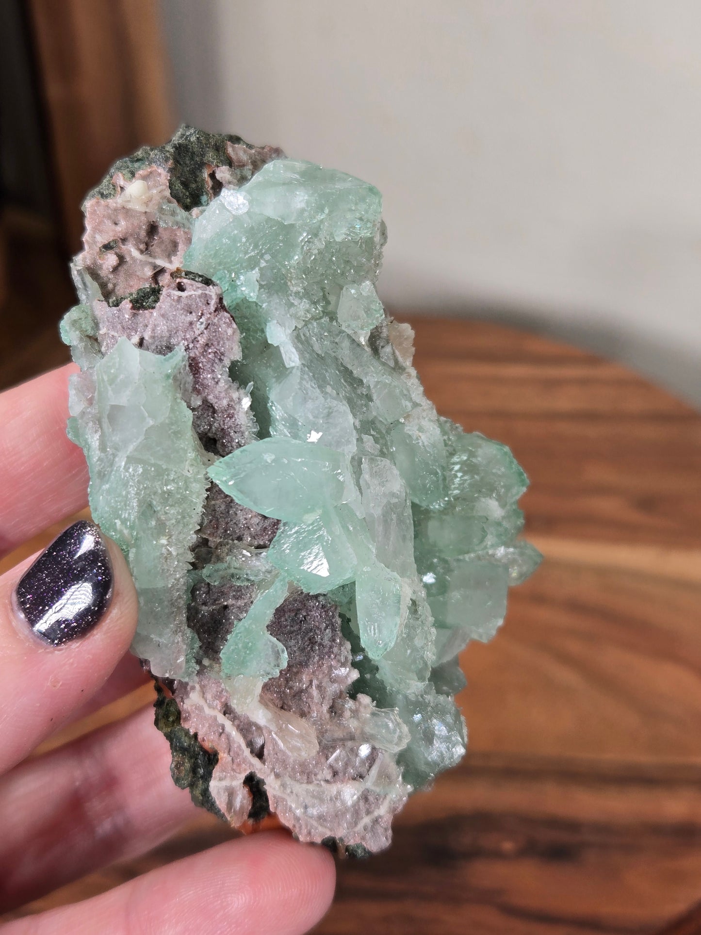 Green Apophyllite with Pink Druzy Chalcedony