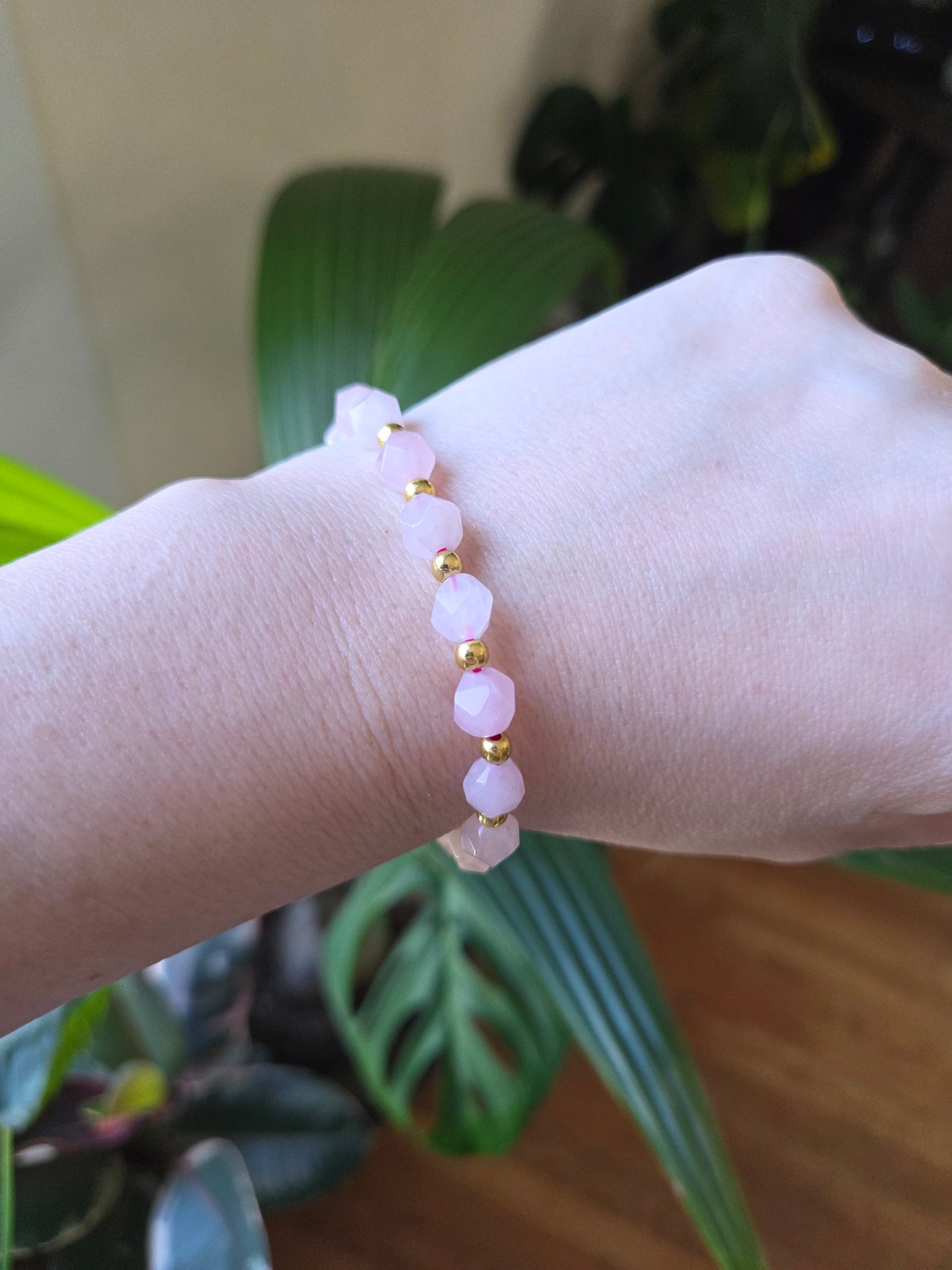 Rose Quartz Faceted with Gold Spacers