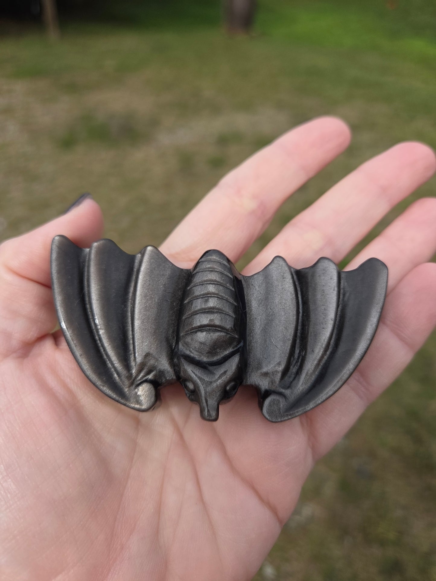 Silver Sheen Obsidian Bat