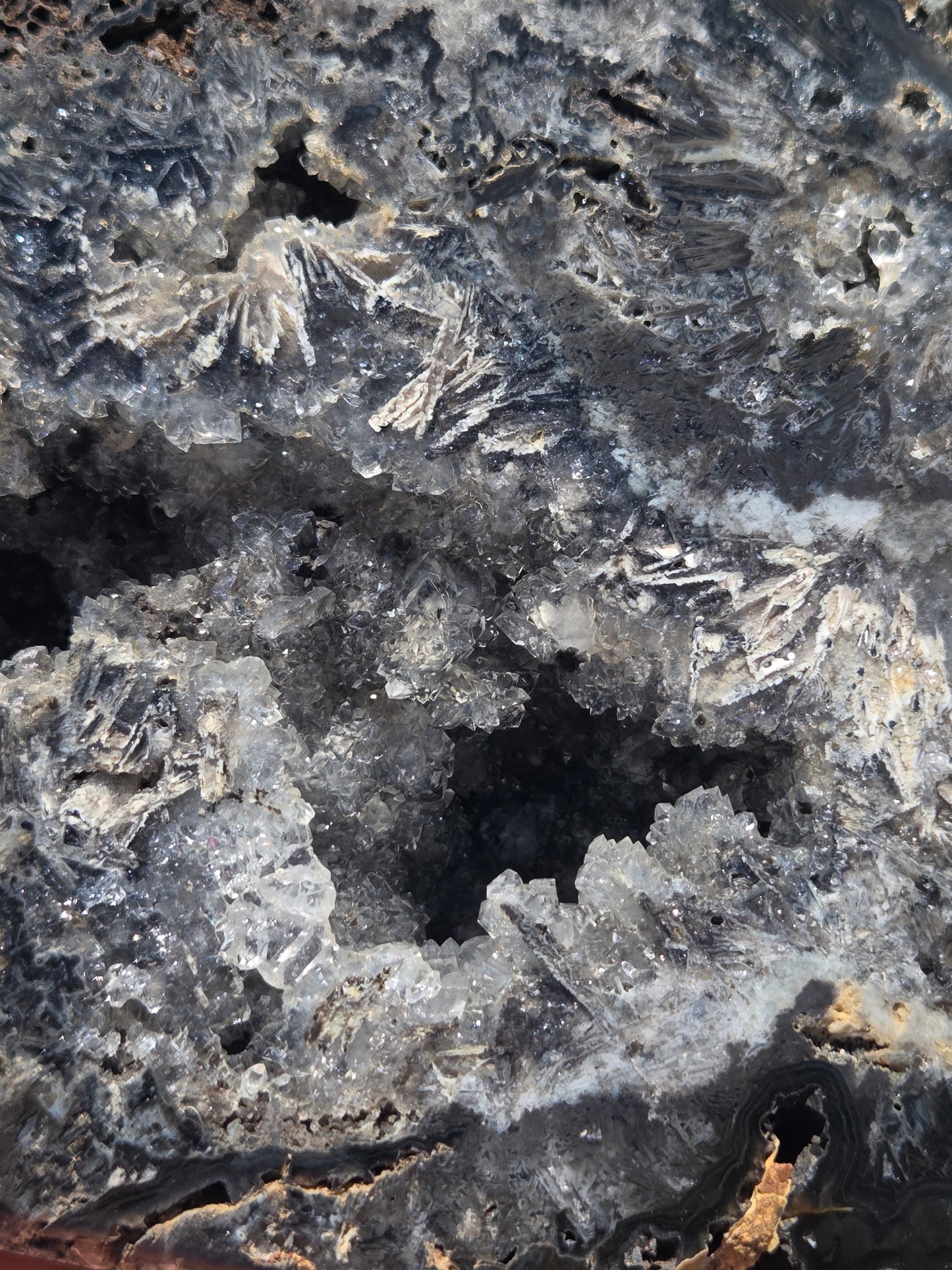 Black Agate Geode with Exposed Rutile