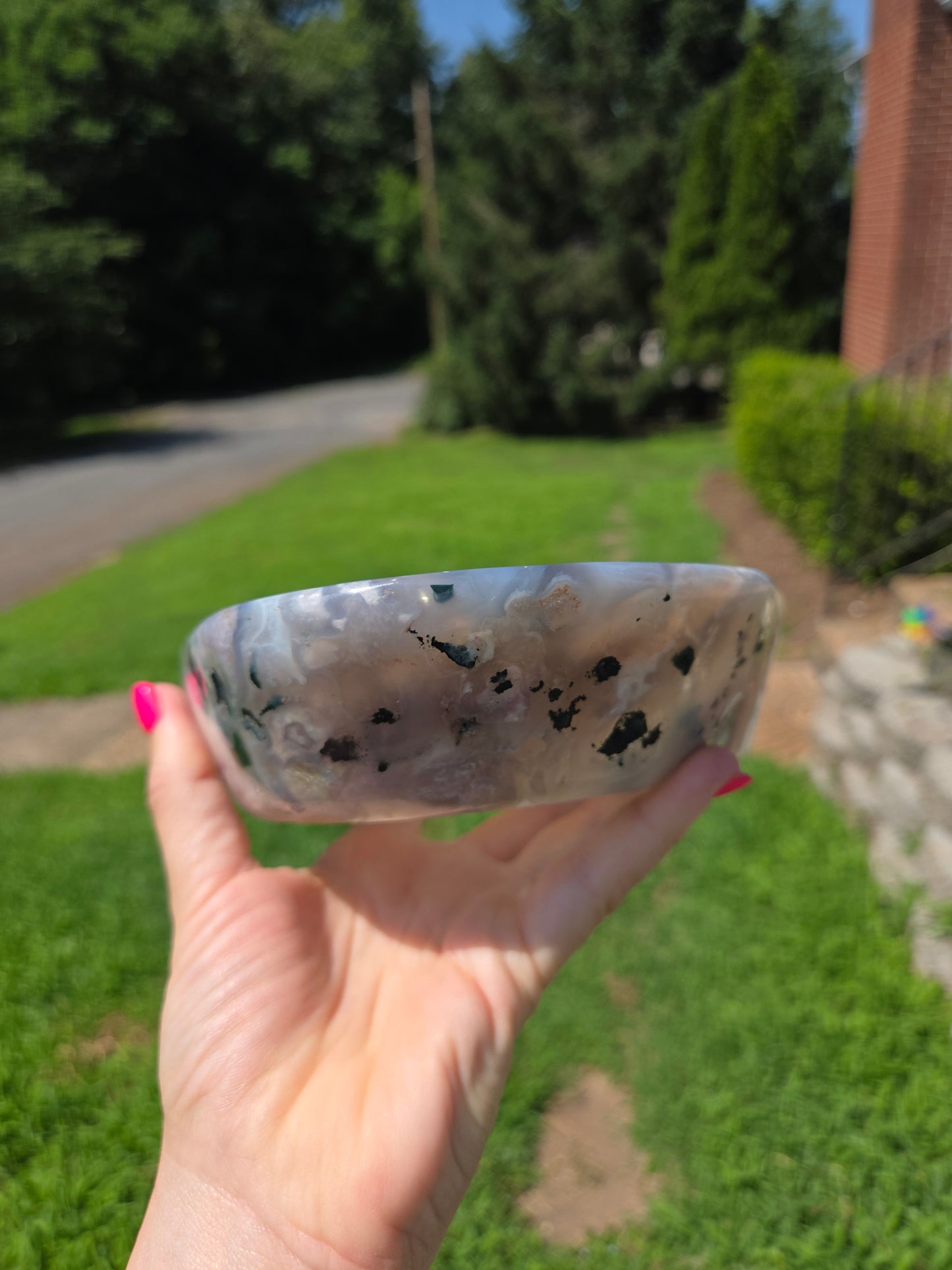 Moss Agate Bowl with Druzy