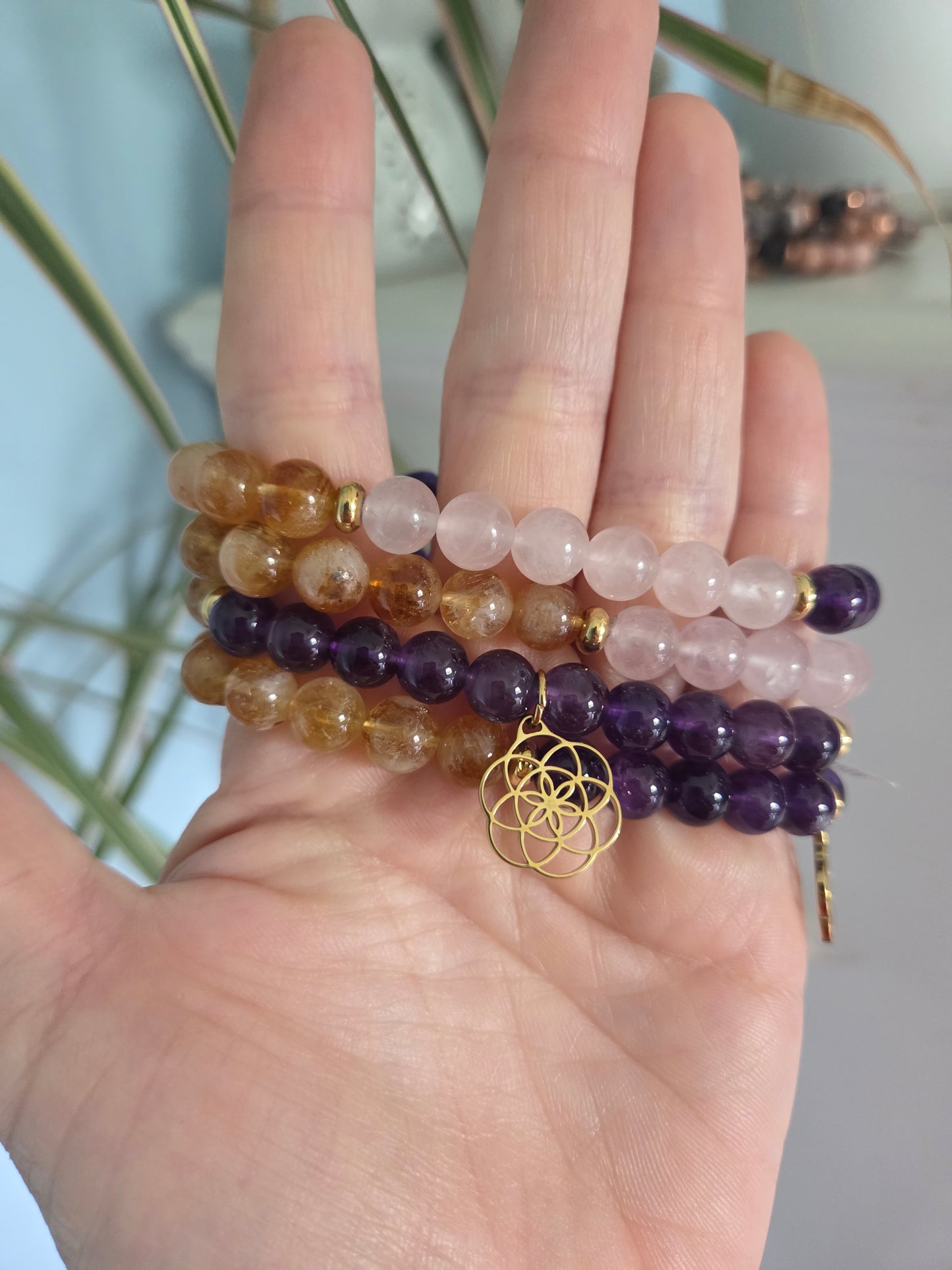 Amethyst, Citrine and Rose Quartz with Charm