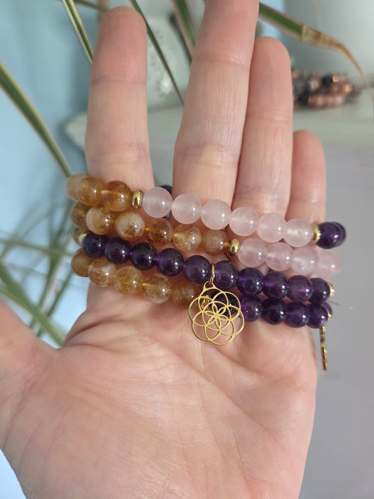 Amethyst, Citrine and Rose Quartz with Charm