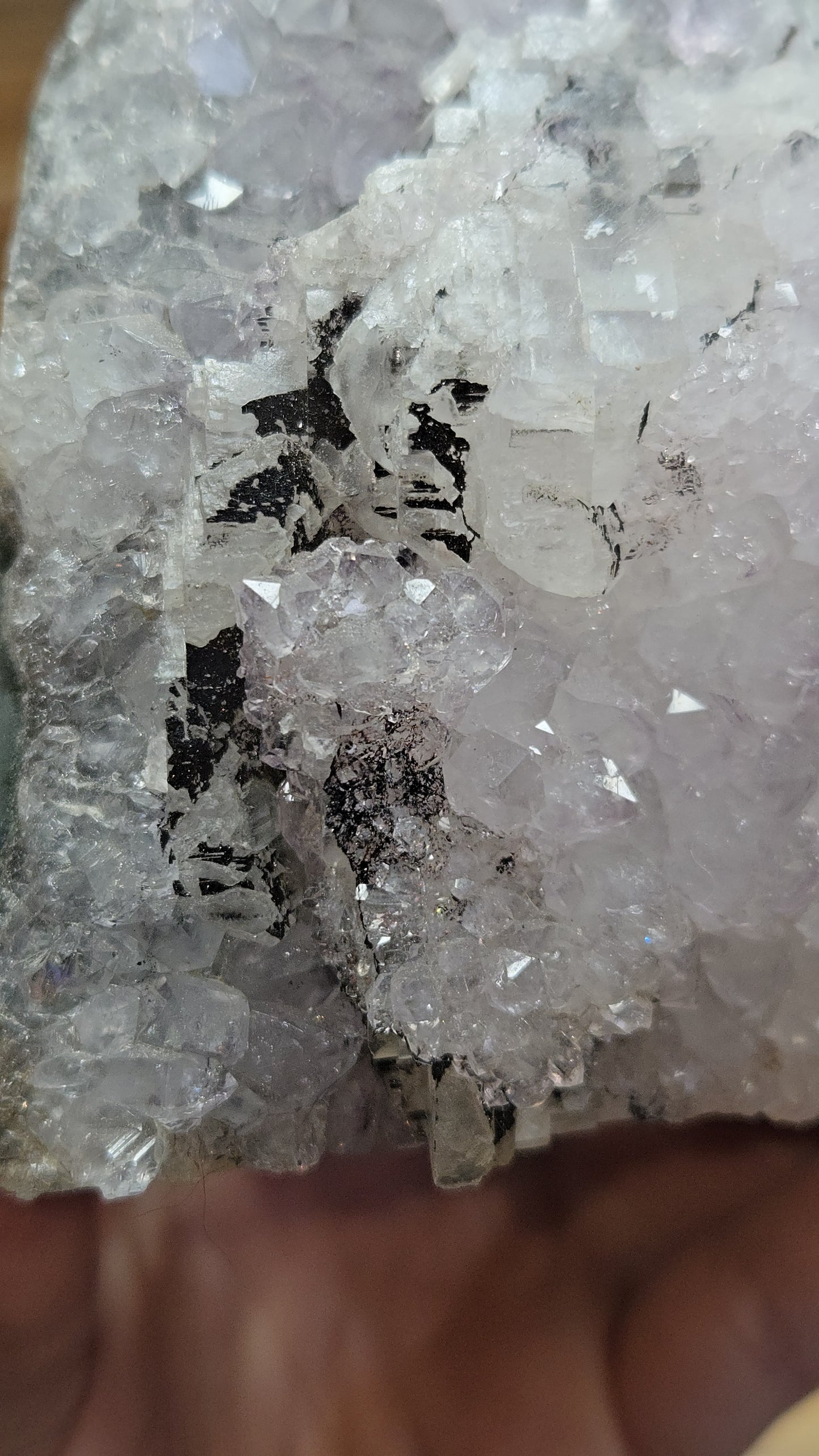 Amethyst Cutbase with Calcite and Sparkling Black Hematite